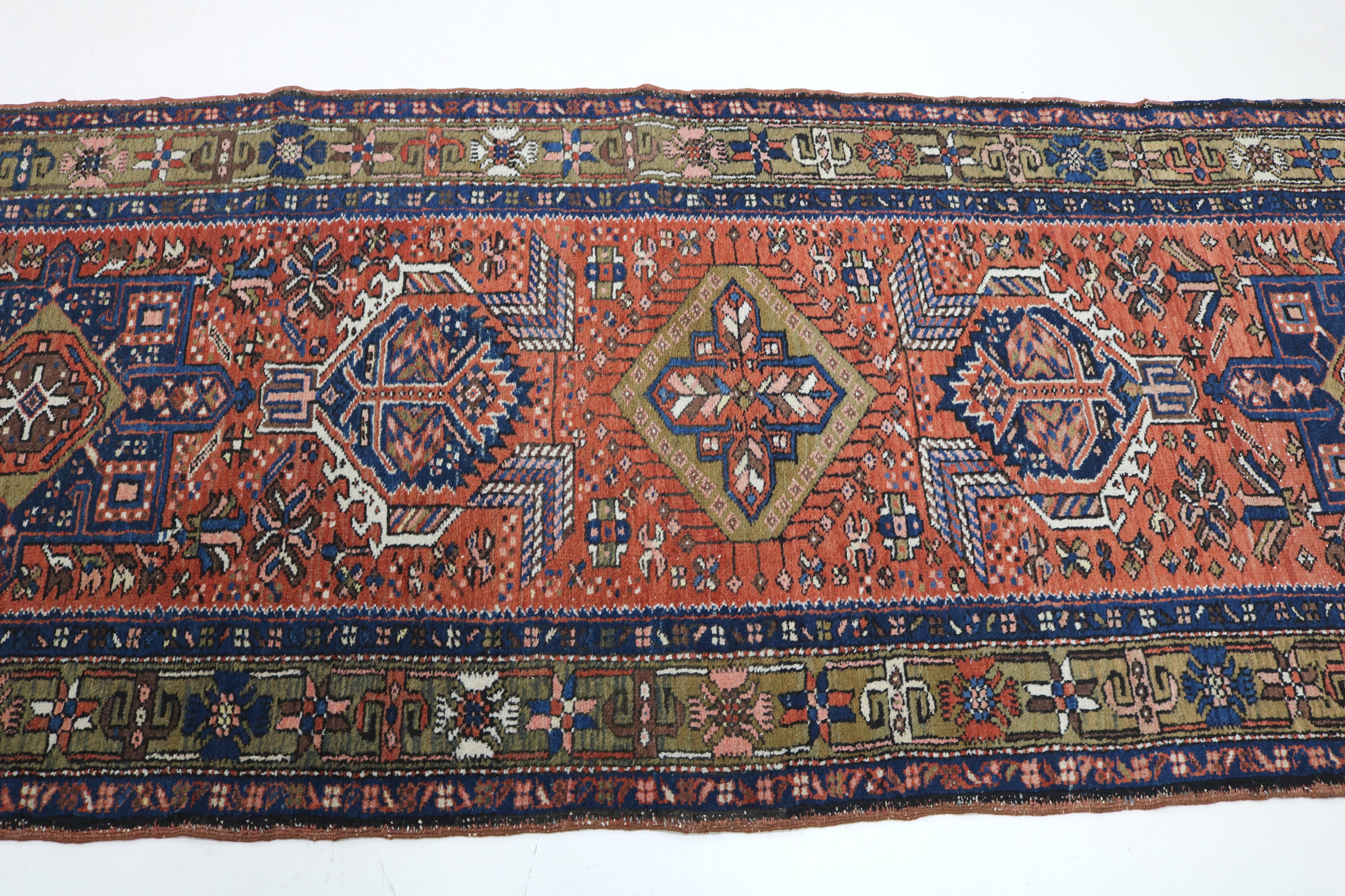Close-up of stepped medallion on antique Persian Karaja runner
