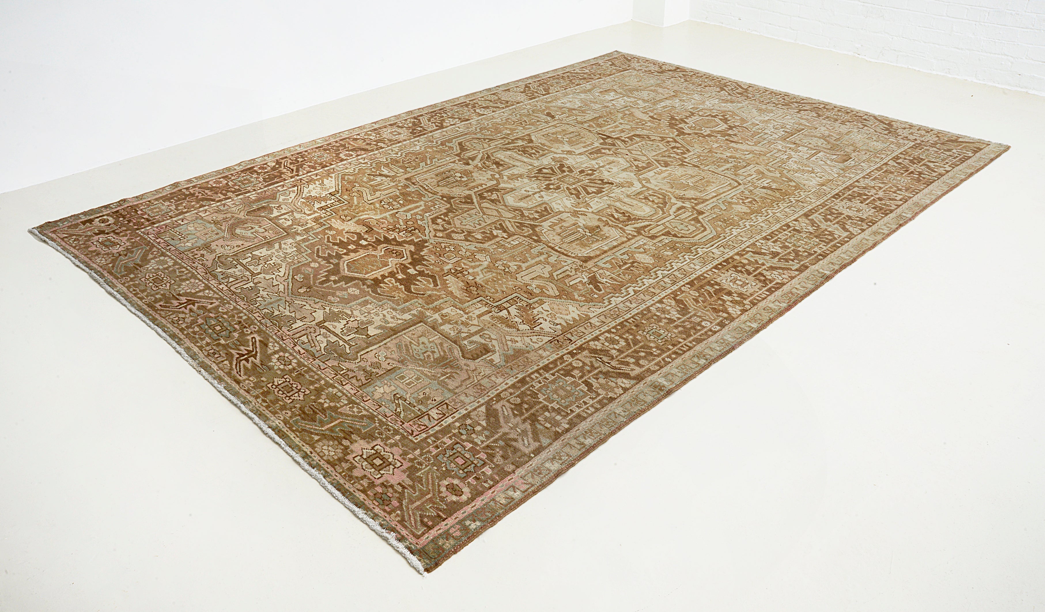 Large vintage Heriz carpet from Persia featuring bold structure and balanced composition
