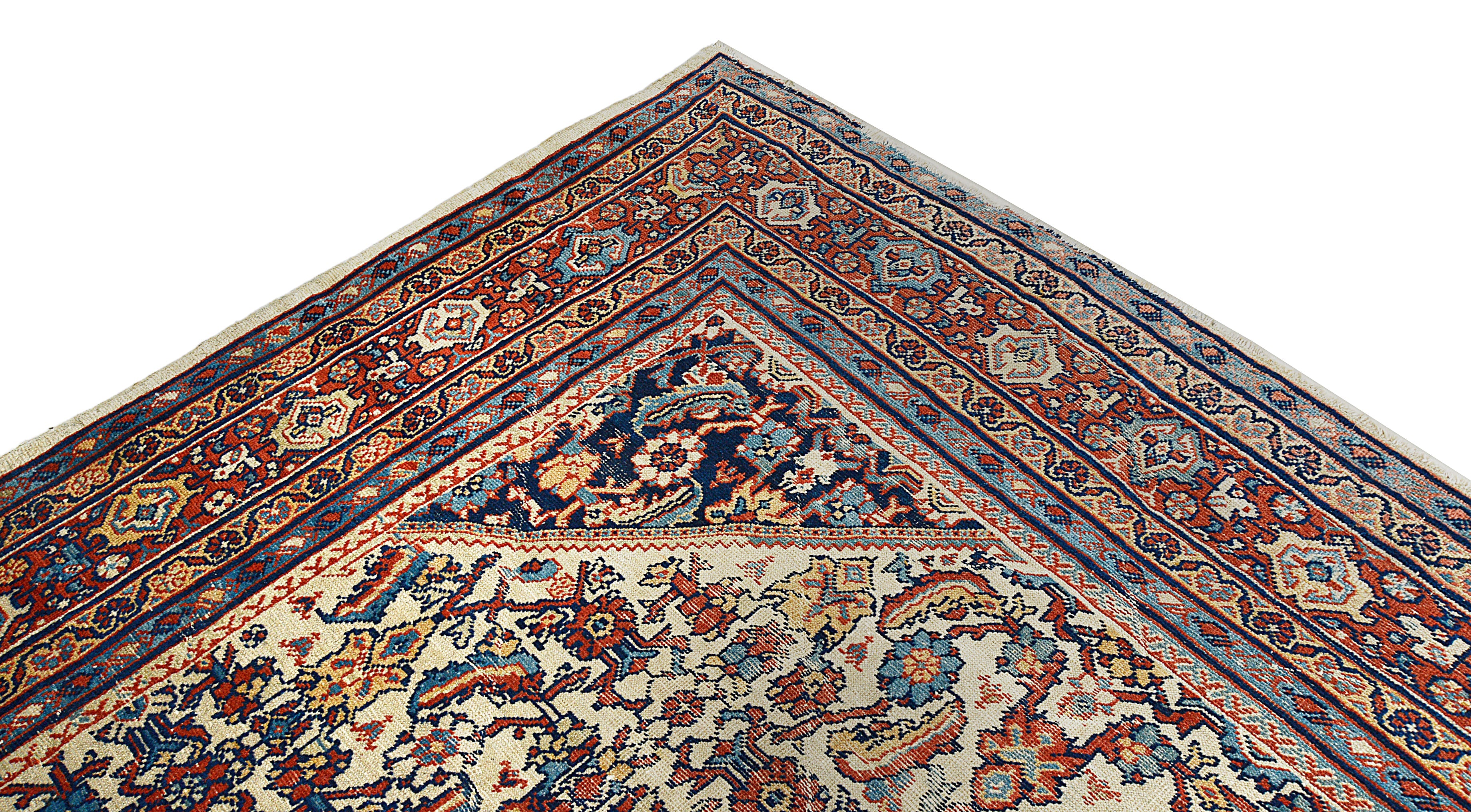 Detailed view of antique Persian Mahal rug showing wool texture and age-related character