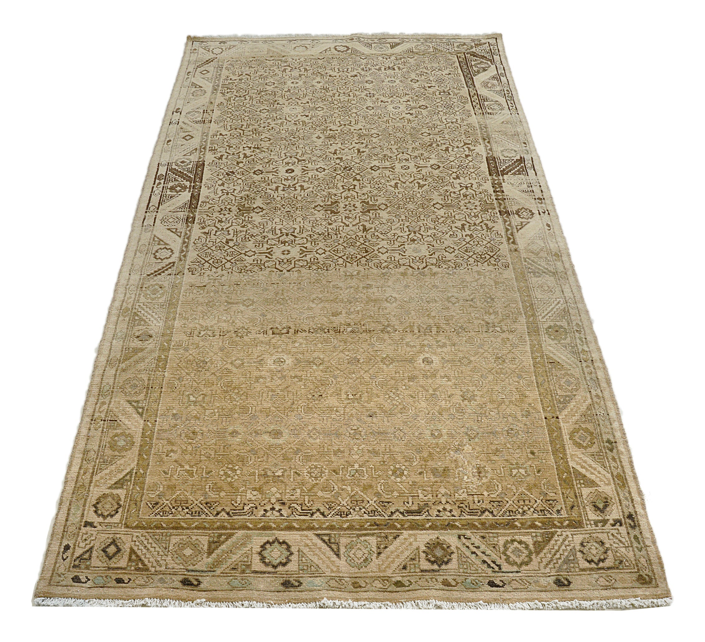 Full view of vintage Persian Malayer rug 313x160 cm handwoven in Iran, circa 1940