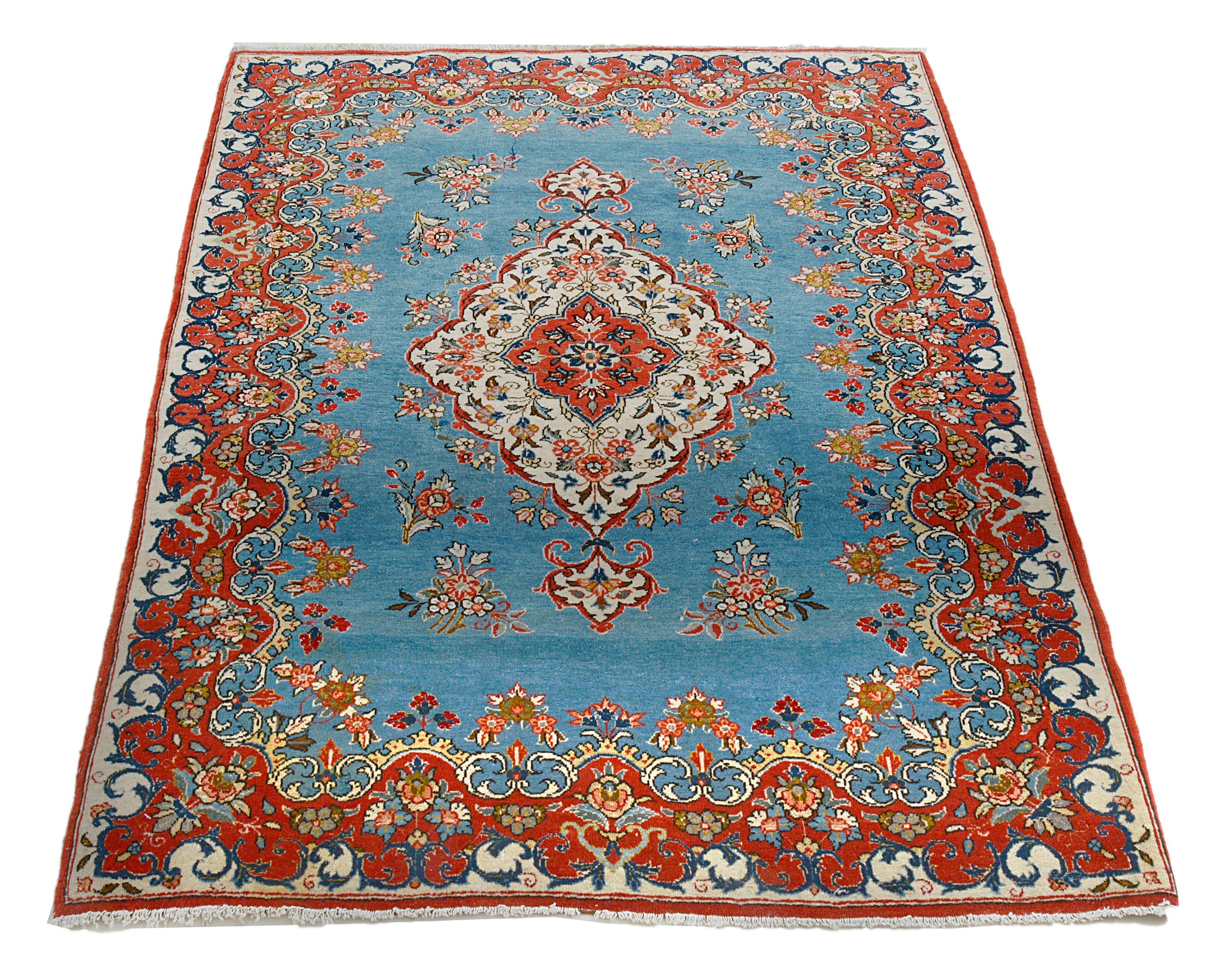 Full view of fine antique Persian Qom rug 138x108 cm handwoven in Iran, circa 1930