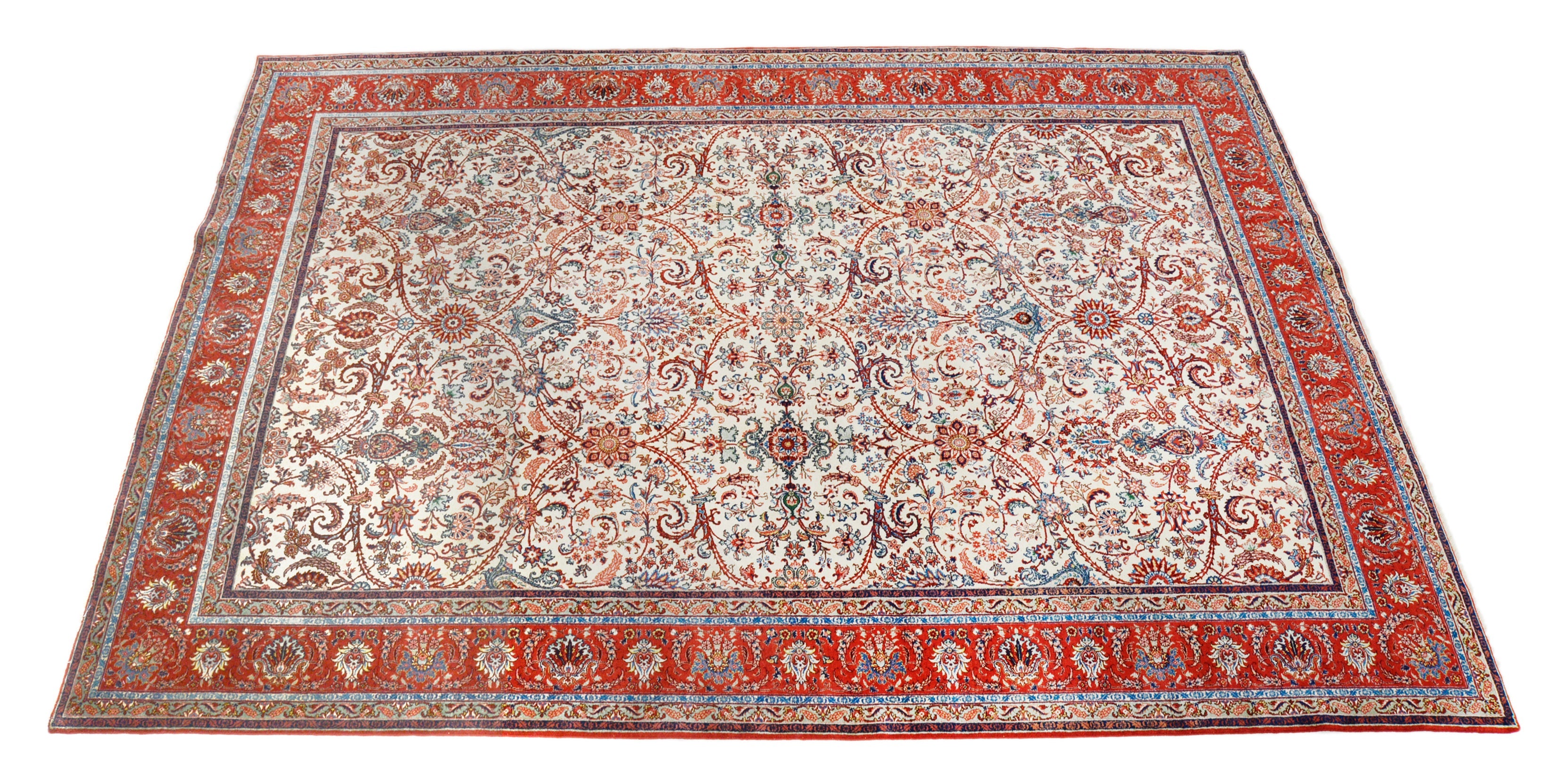 Medium-size antique Persian Tabriz rug featuring refined pattern and balanced composition