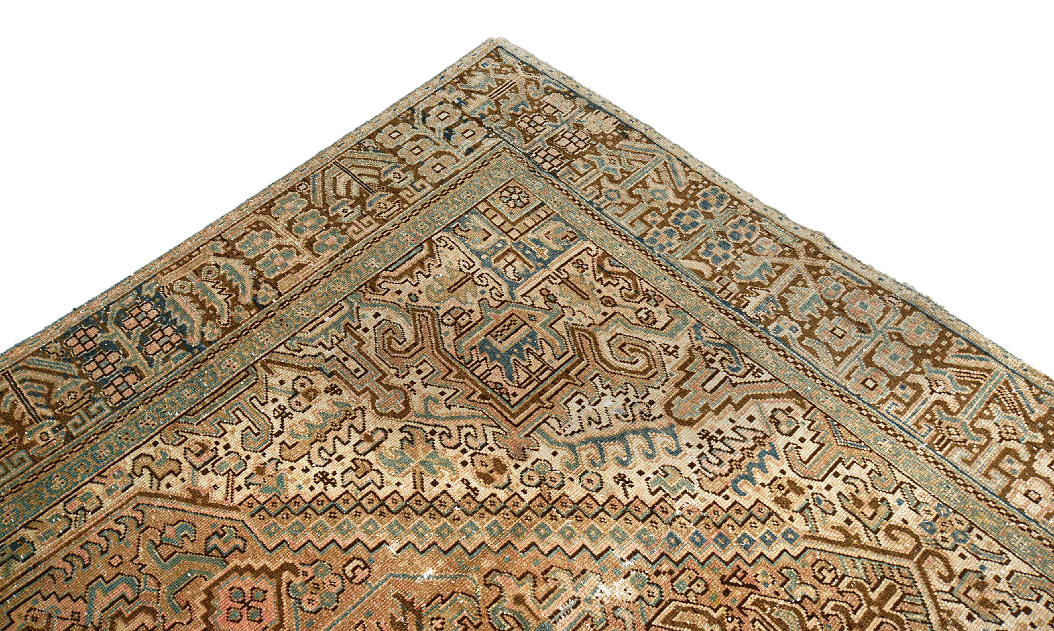 Close-up of corner detail on antique Persian Heriz carpet