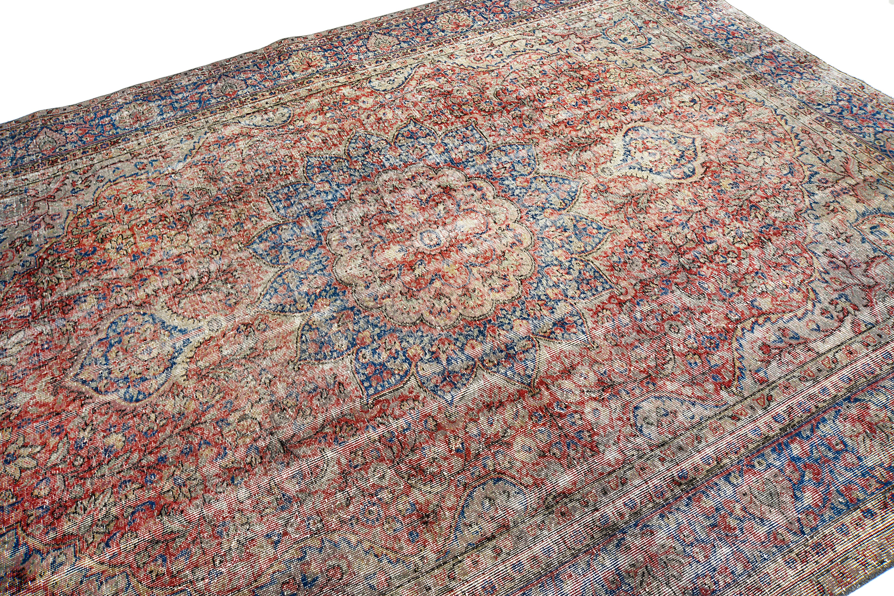 Perspective view of vintage Turkish carpet on floor