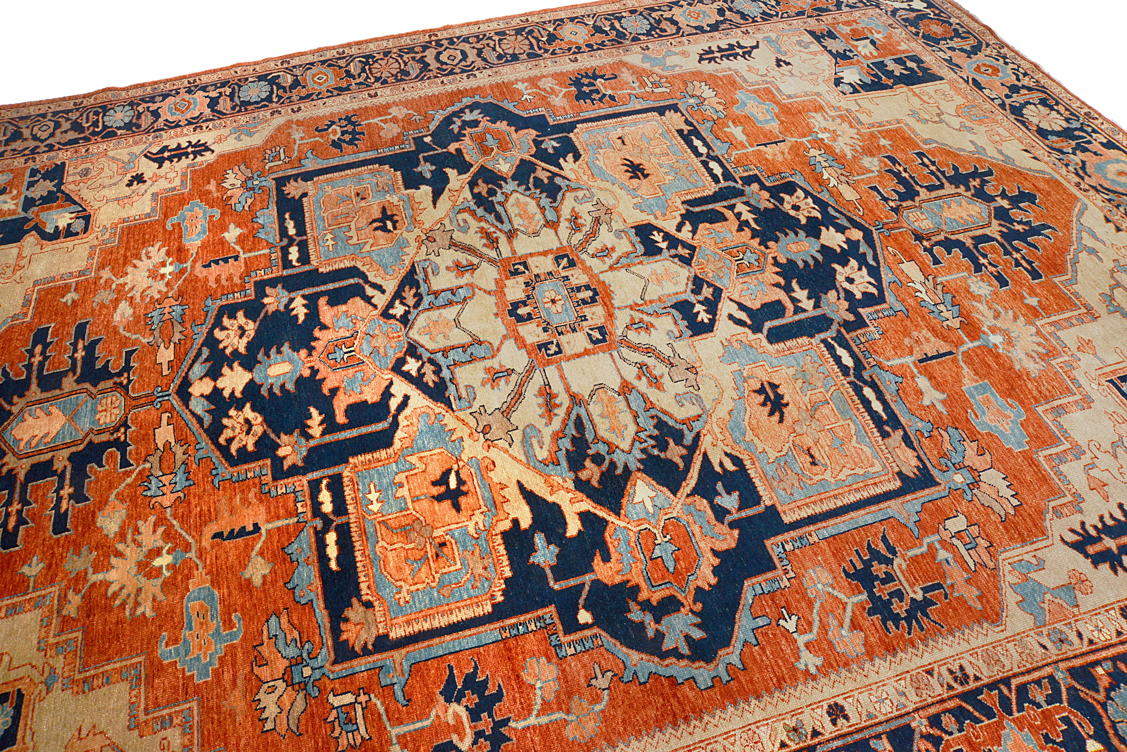 Close-up of corner spandrel detail on Heriz Serapi carpet