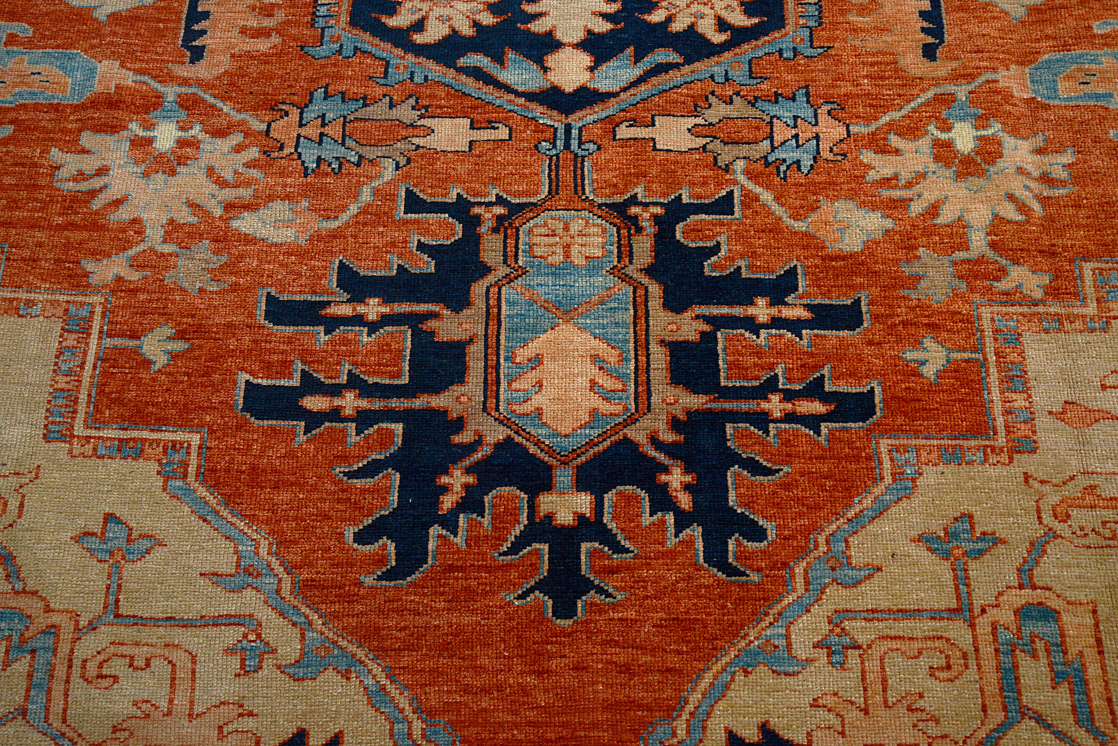 Close-up of central medallion on vintage Heriz Serapi carpet