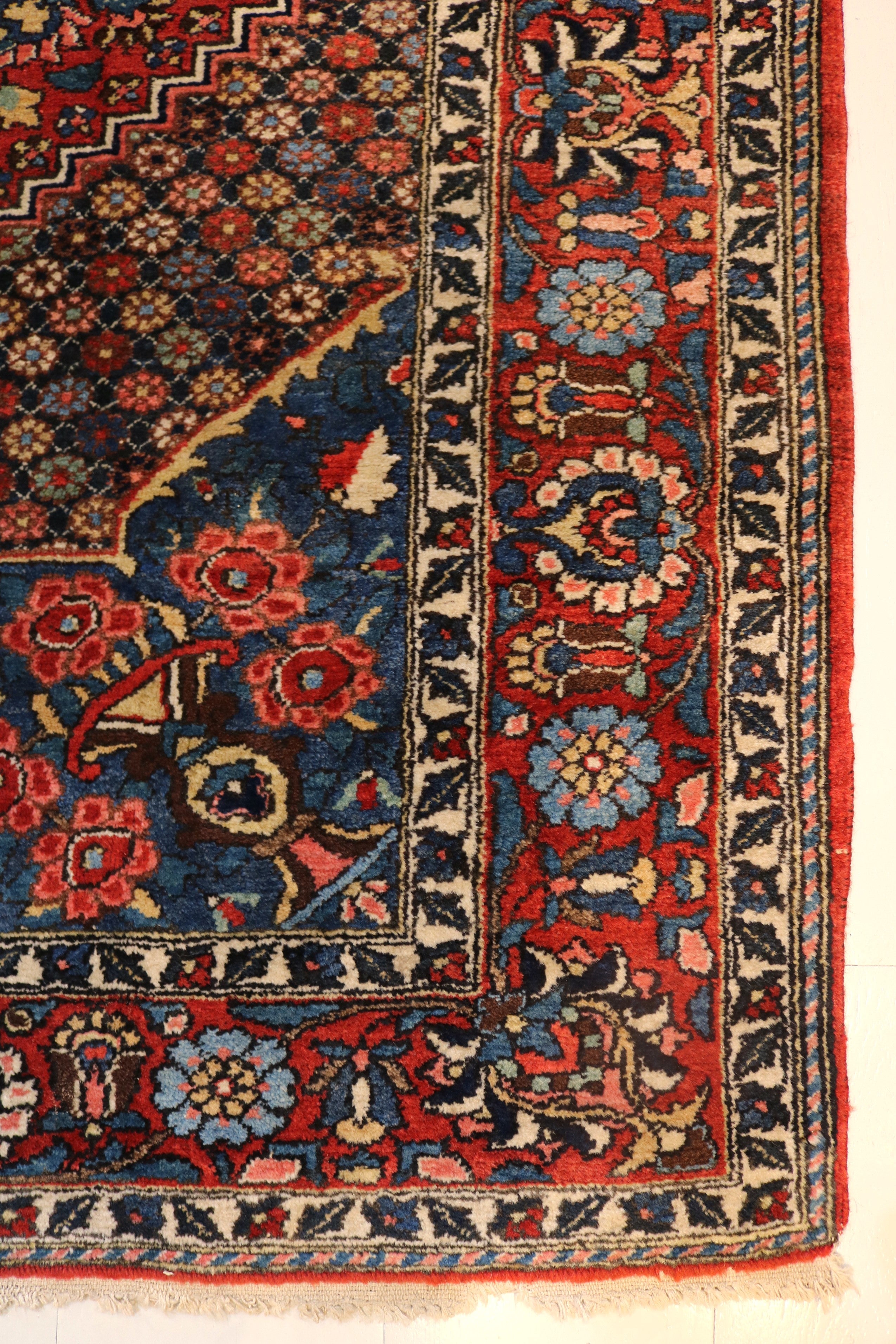 Antique Persian Bakhtiyar Rug with Light Blue Corners, 197 × 144 cm