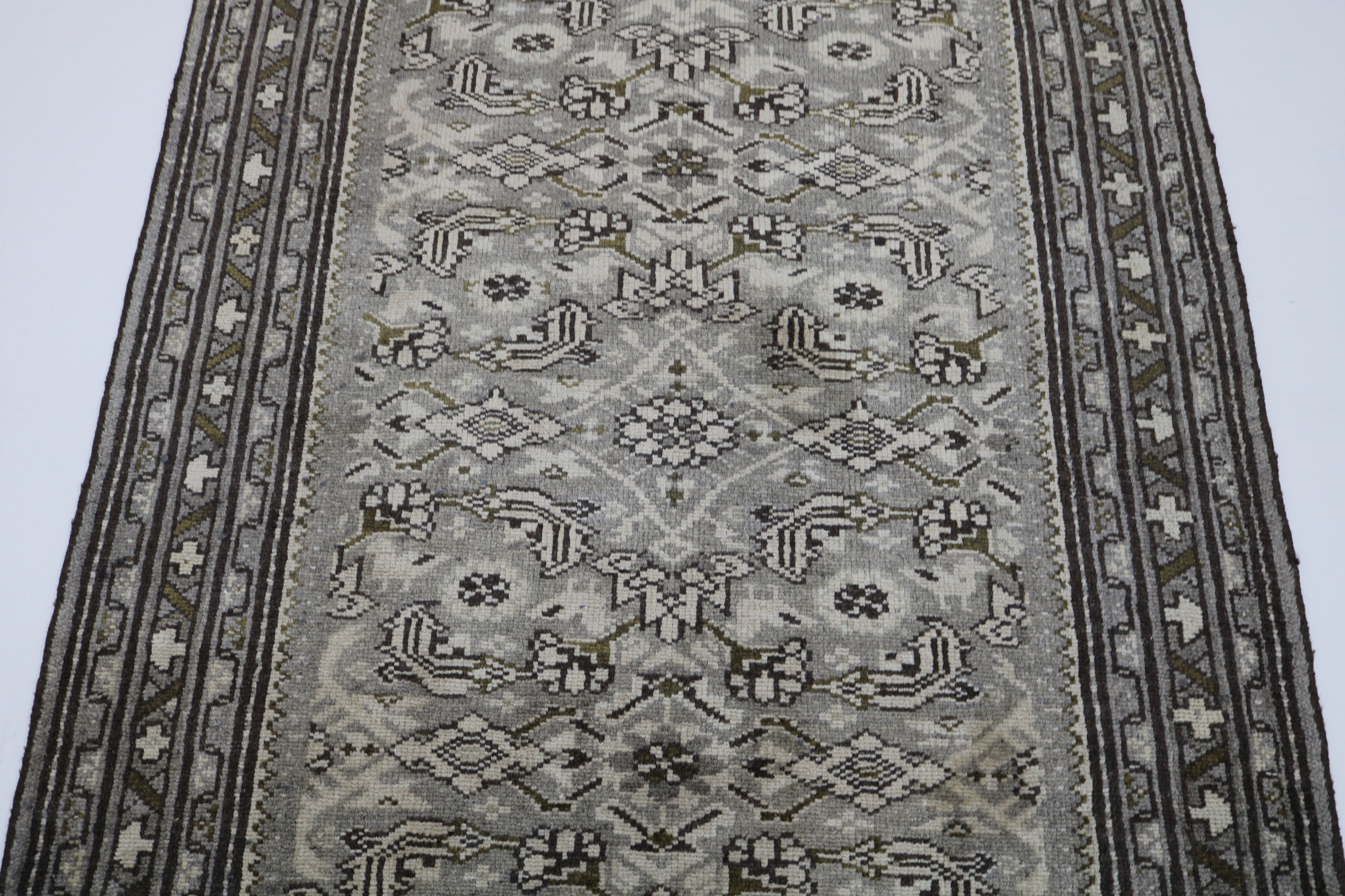 Close-up of Herati field motifs on vintage Persian Malayer runner