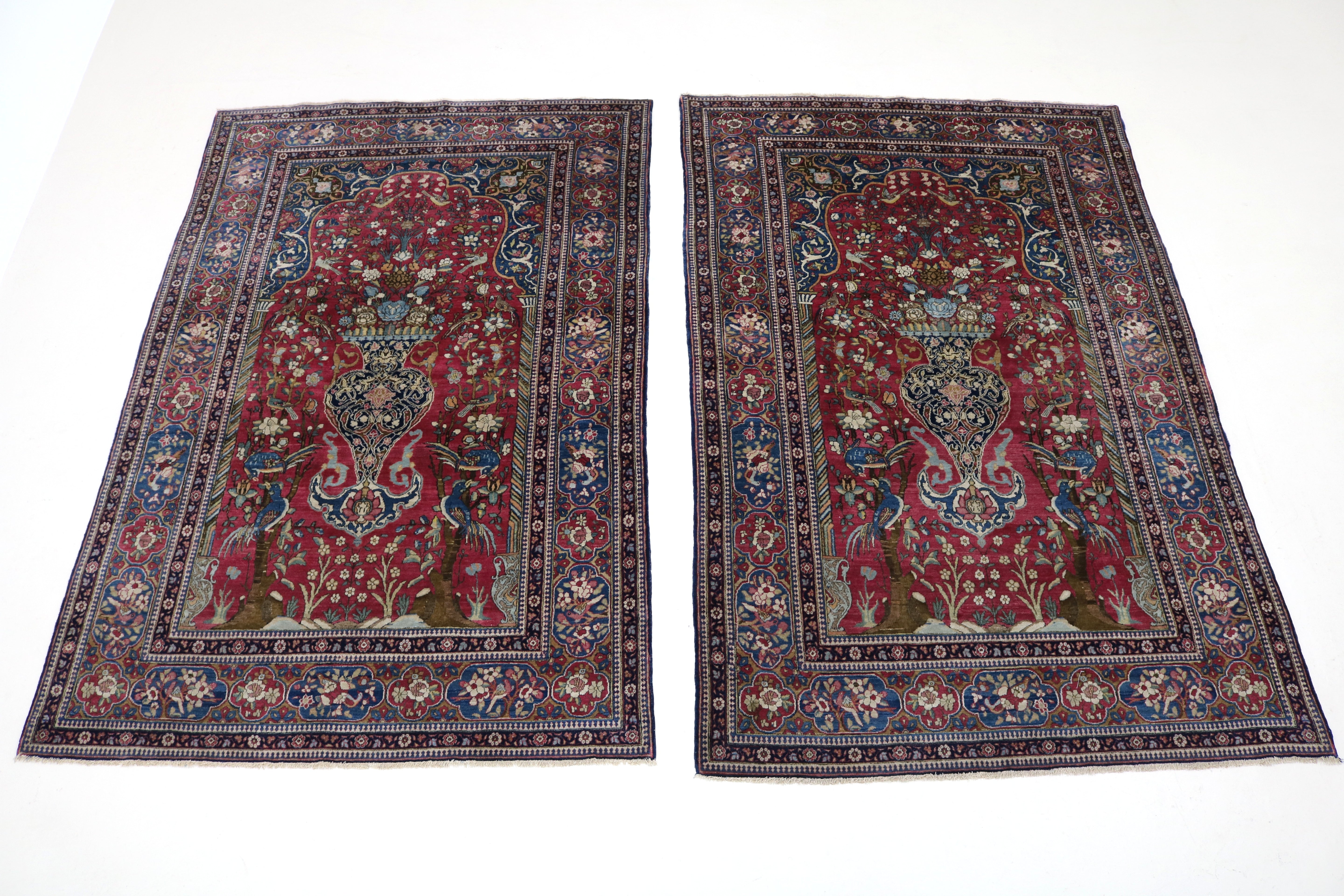 Close-up of finely knotted wool texture on antique Isfahan rug