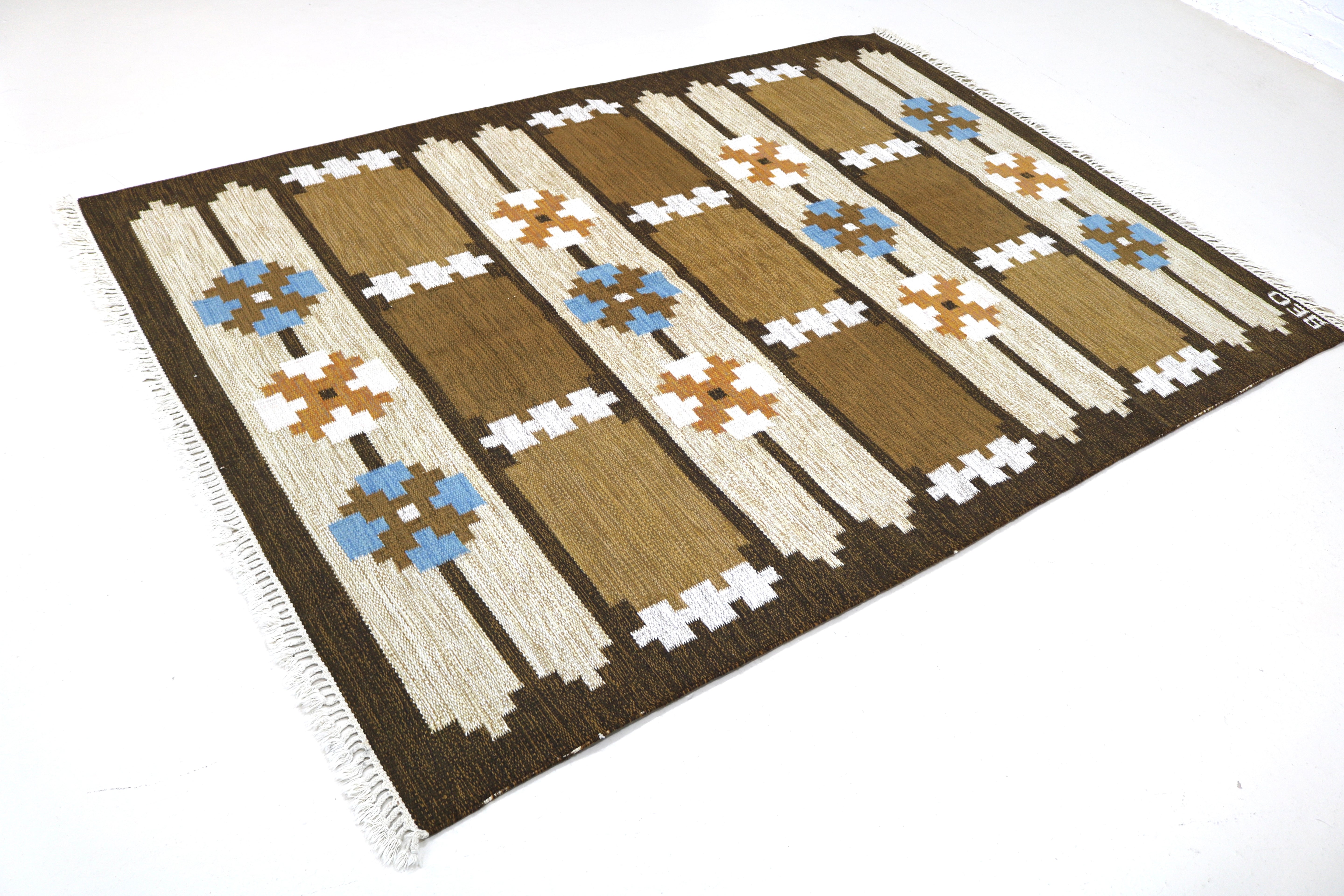 Vintage Swedish Kilim Rug, 240x170 cm (circa 1950s–1960s)
