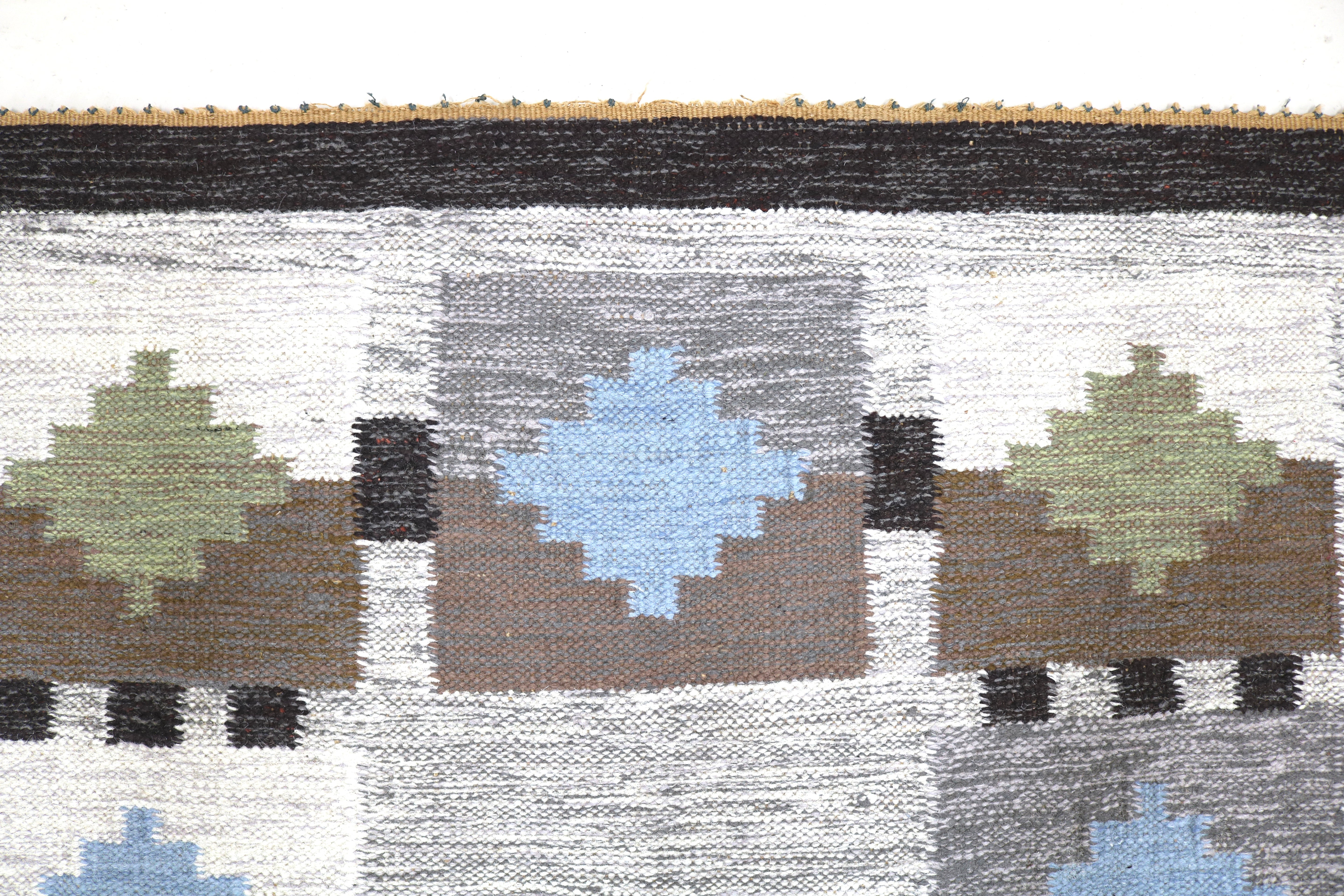 Detail of vintage Swedish flatweave wool rug showing traditional Scandinavian craftsmanship