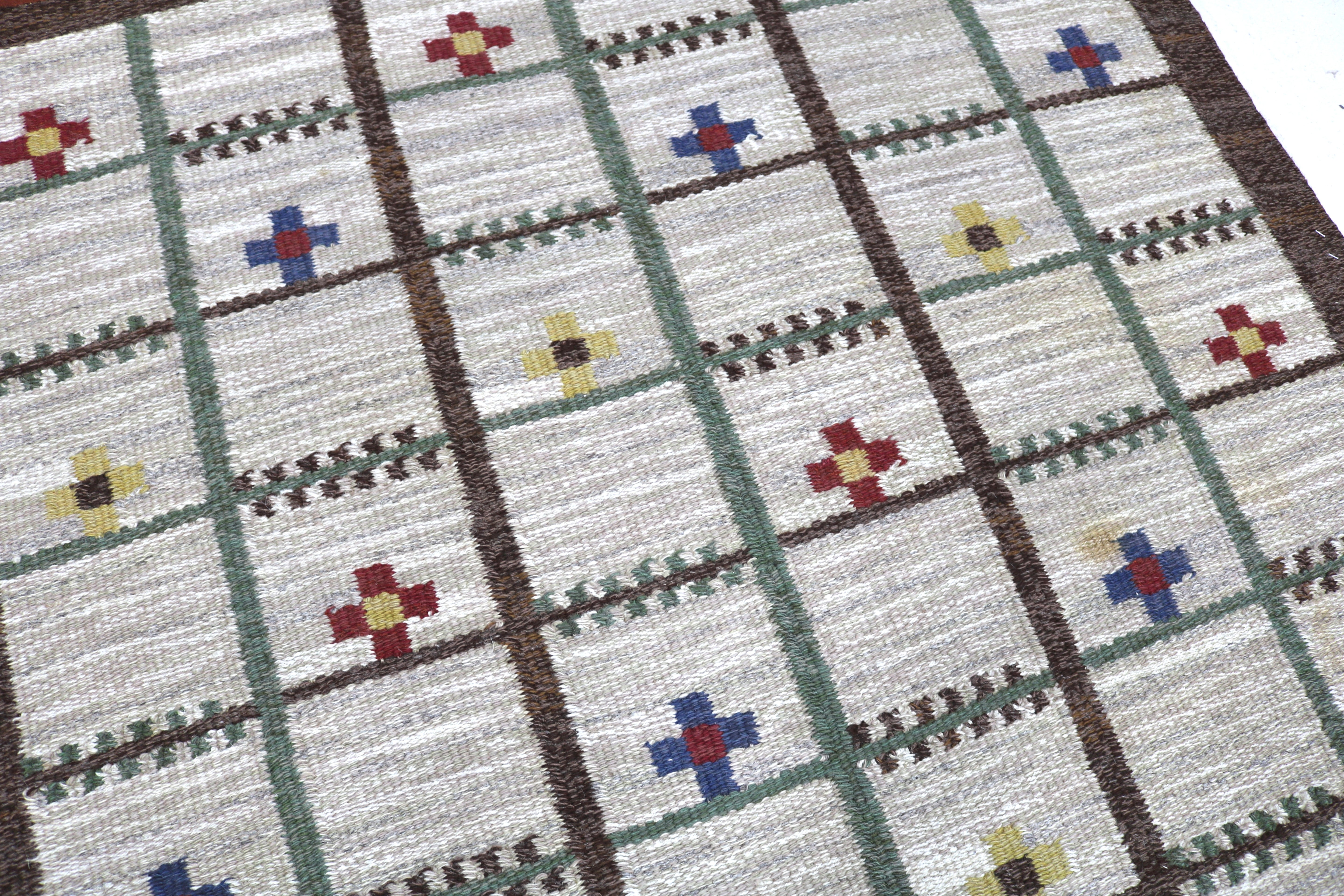 Vintage Swedish Kilim Rug, 230 × 127 cm (circa 1950s–1960s)
