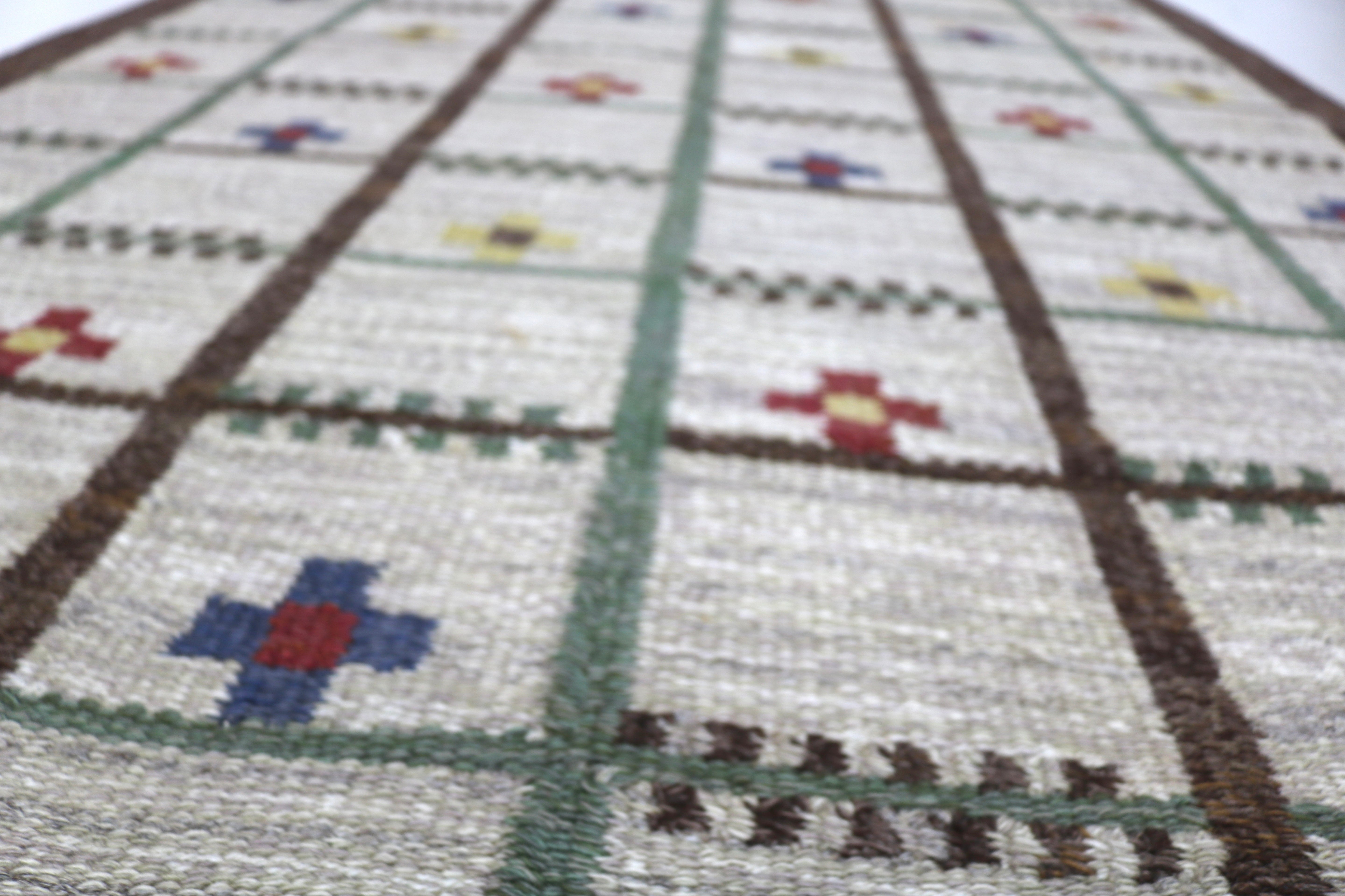 Vintage Swedish Kilim Rug, 230 × 127 cm (circa 1950s–1960s)