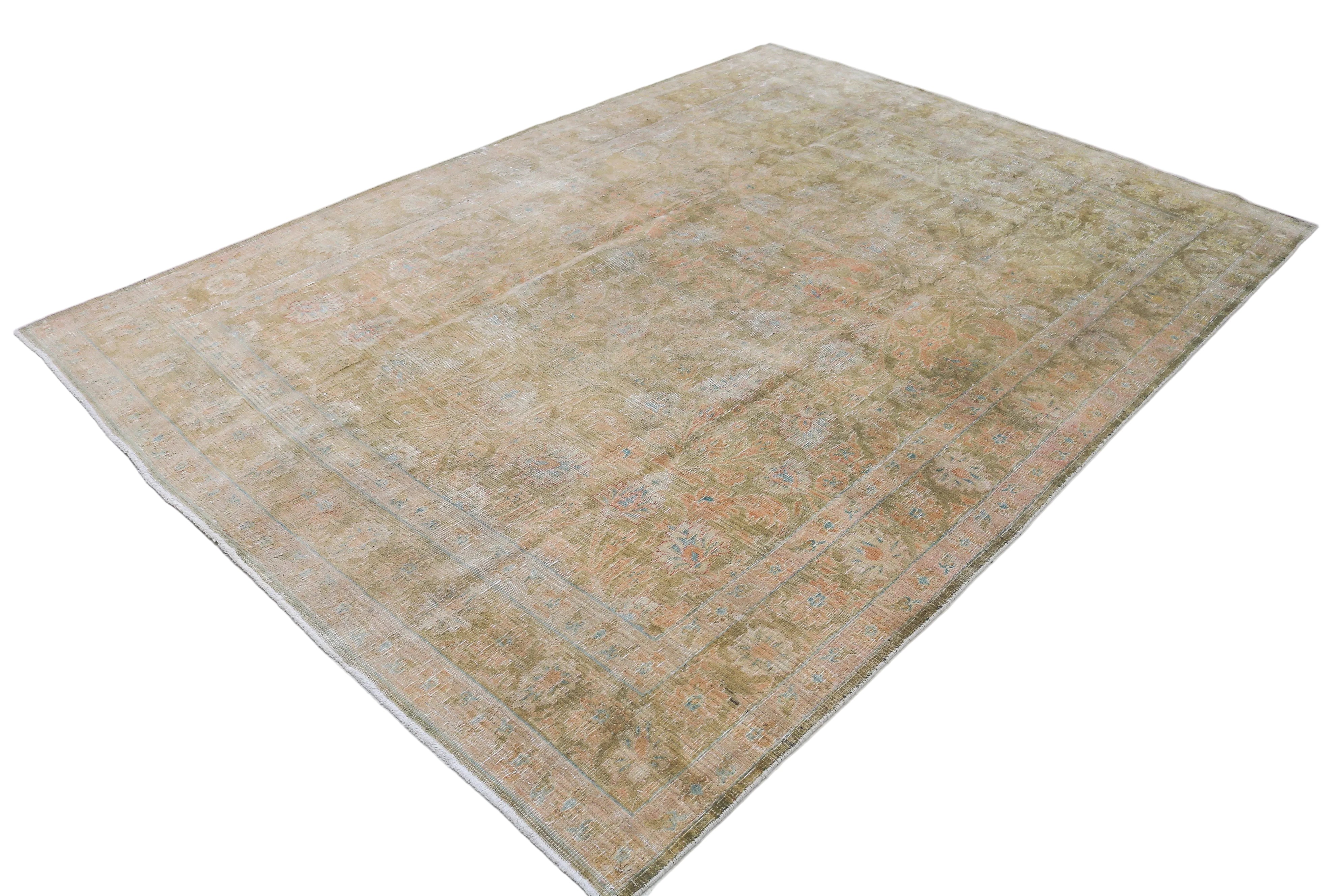 Hand-knotted vintage Persian Sarouk rug with refined floral motifs and naturally faded colours
