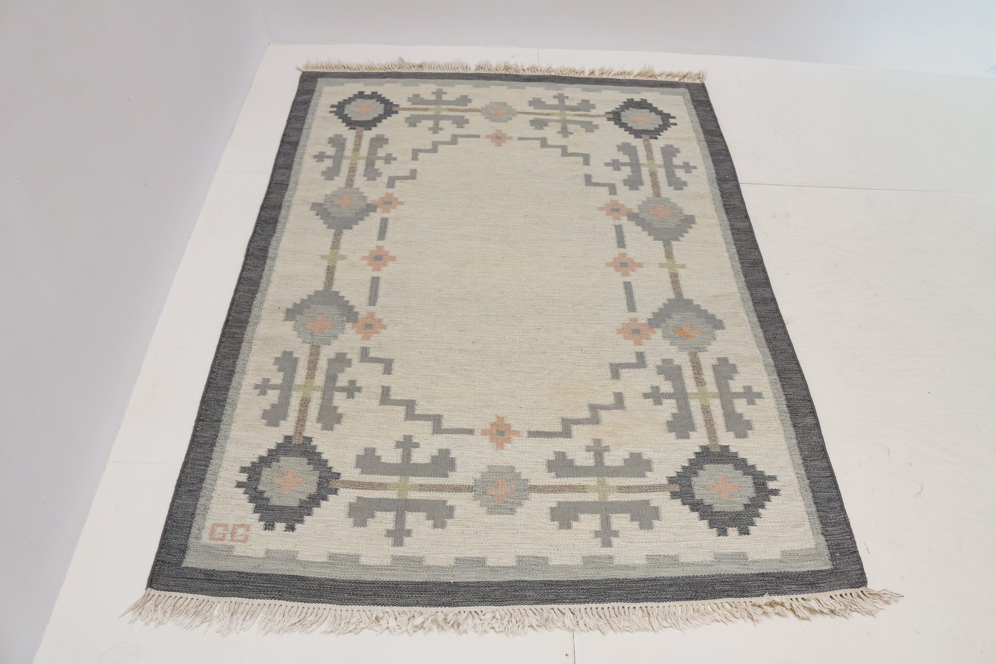 Vintage Swedish kilim rug 226 × 138 cm handwoven in wool