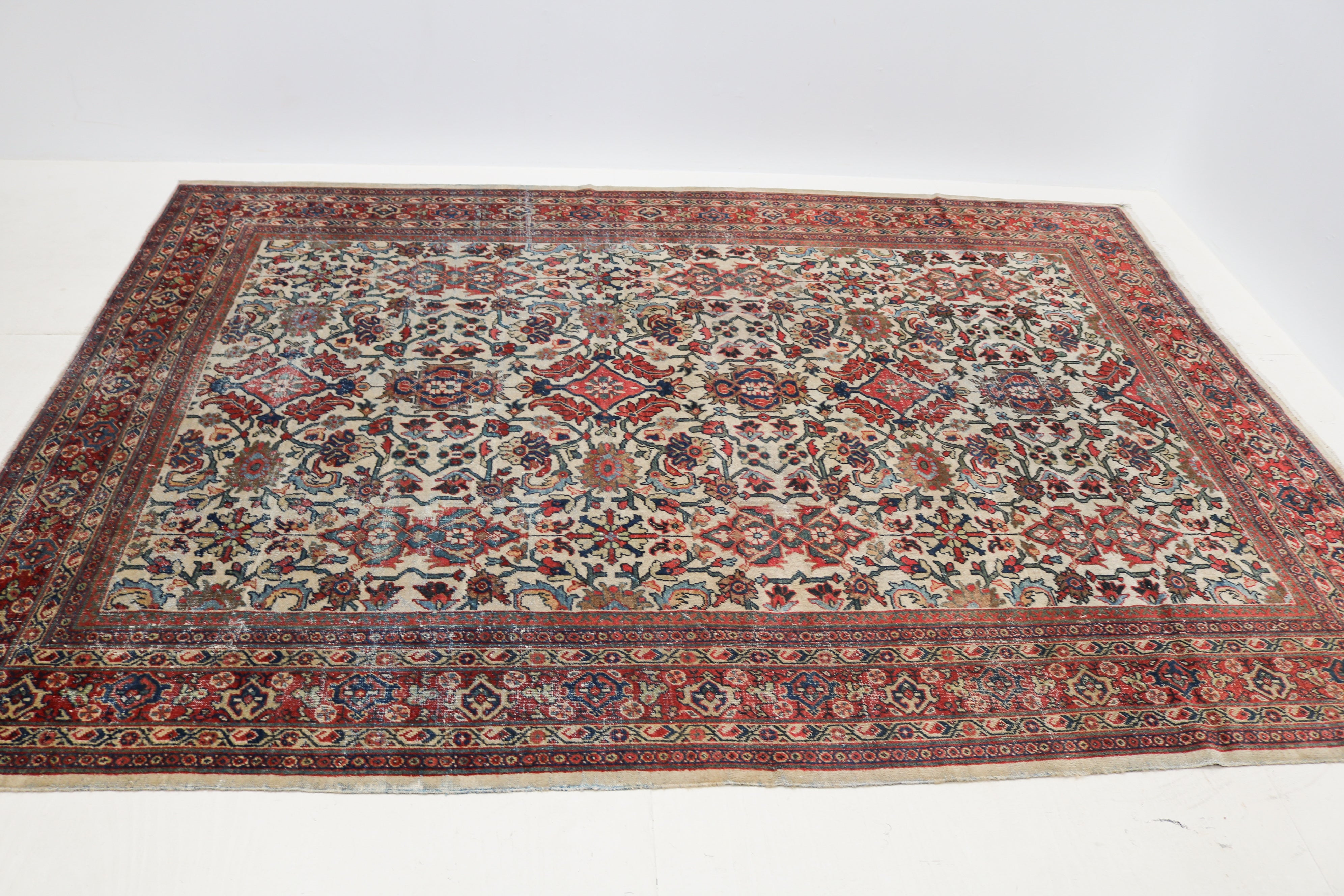 Antique Persian Mahal rug 350 × 256 cm, hand-knotted in wool, circa 1920