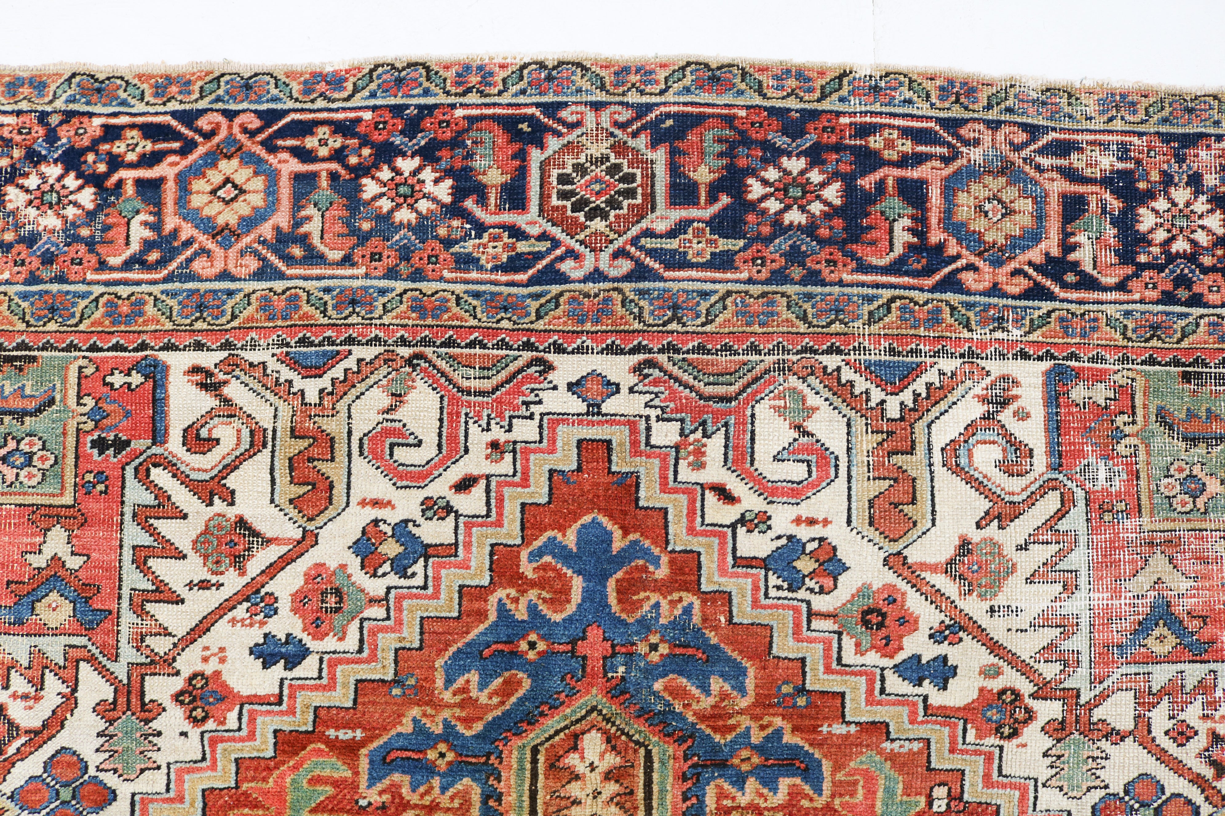 Antique Persian Heriz rug 335 × 266 cm, hand-knotted in wool, circa 1910