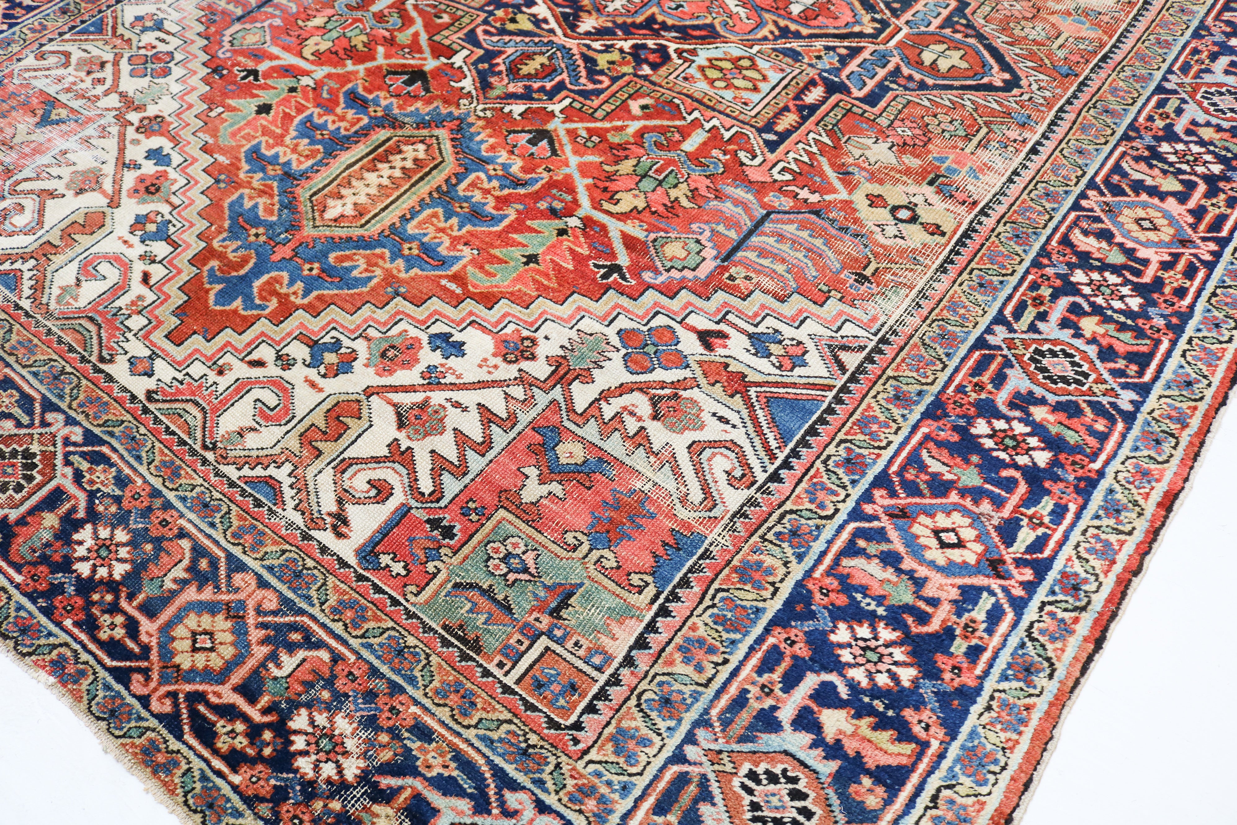 Antique Persian Heriz rug 335 × 266 cm, hand-knotted in wool, circa 1910