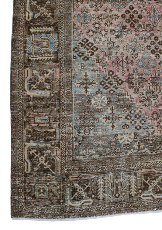 Persian Josheqan carpet with diagonal lattice design and central medallion, 342 × 294 cm
