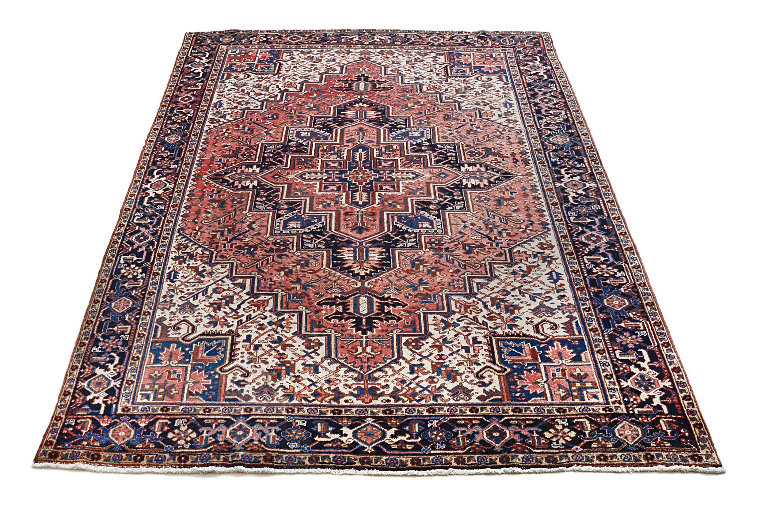 Full view of vintage Heriz carpet 340x260 cm handwoven in Iran, circa 1940

