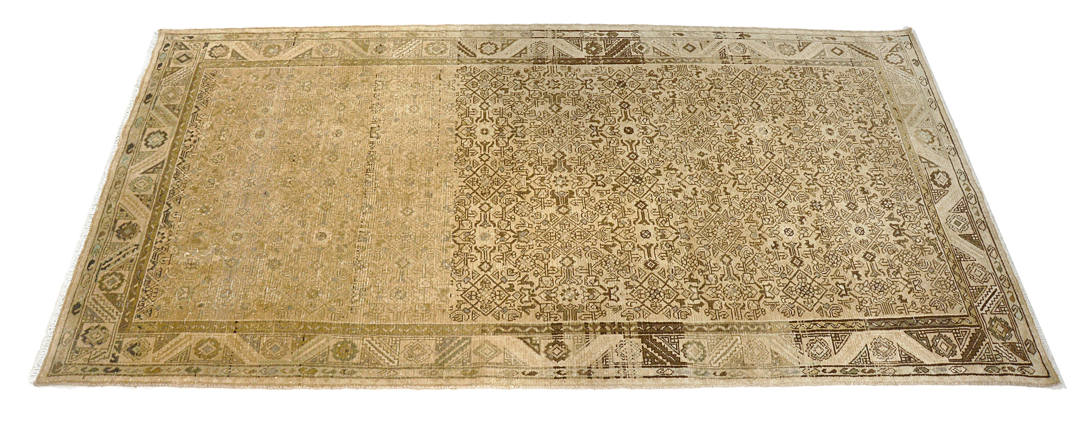 Hand-knotted vintage Malayer rug with all-over pattern and naturally aged tones
