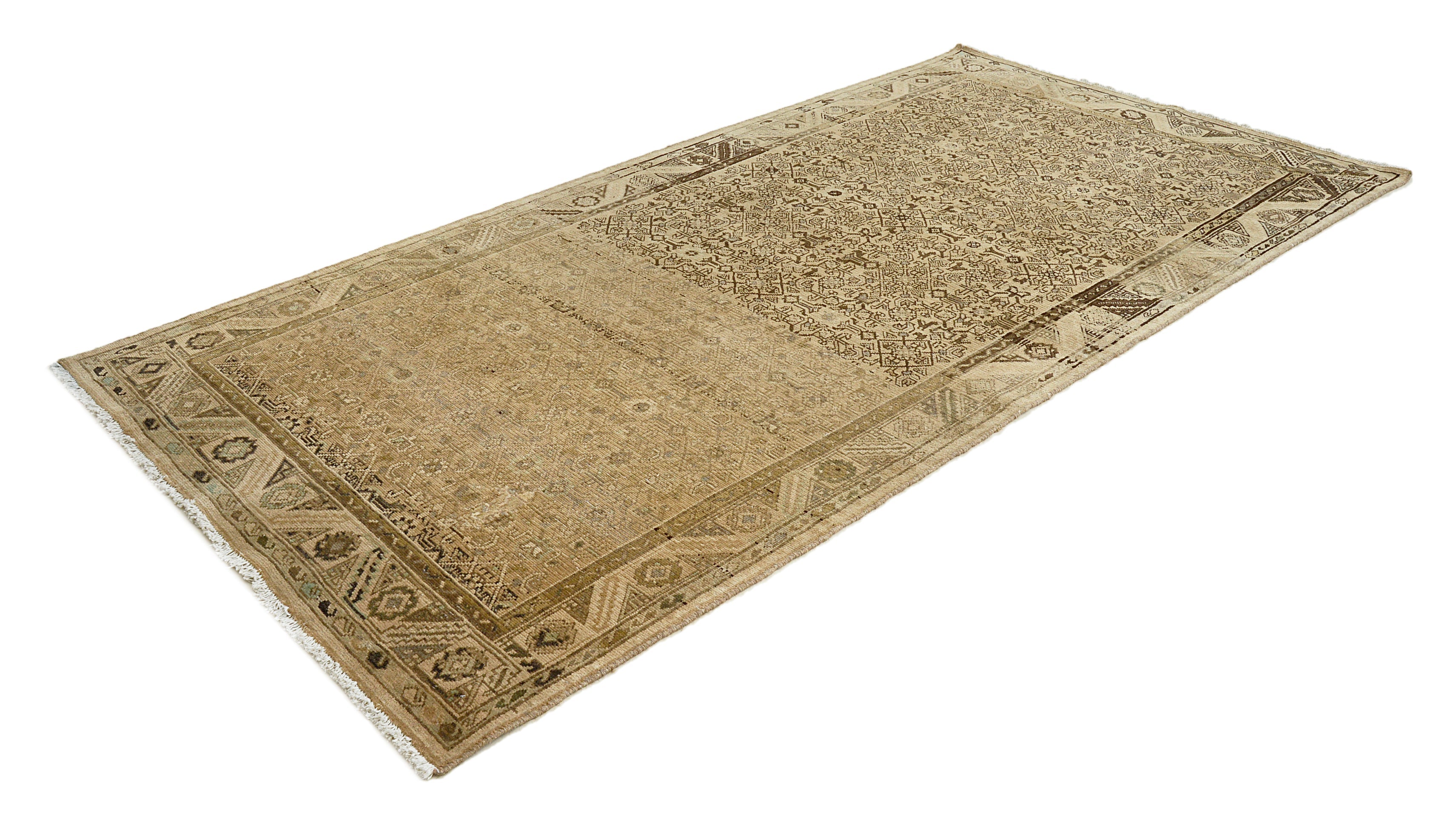 Long vintage Malayer rug from Persia featuring refined village design and balanced composition
