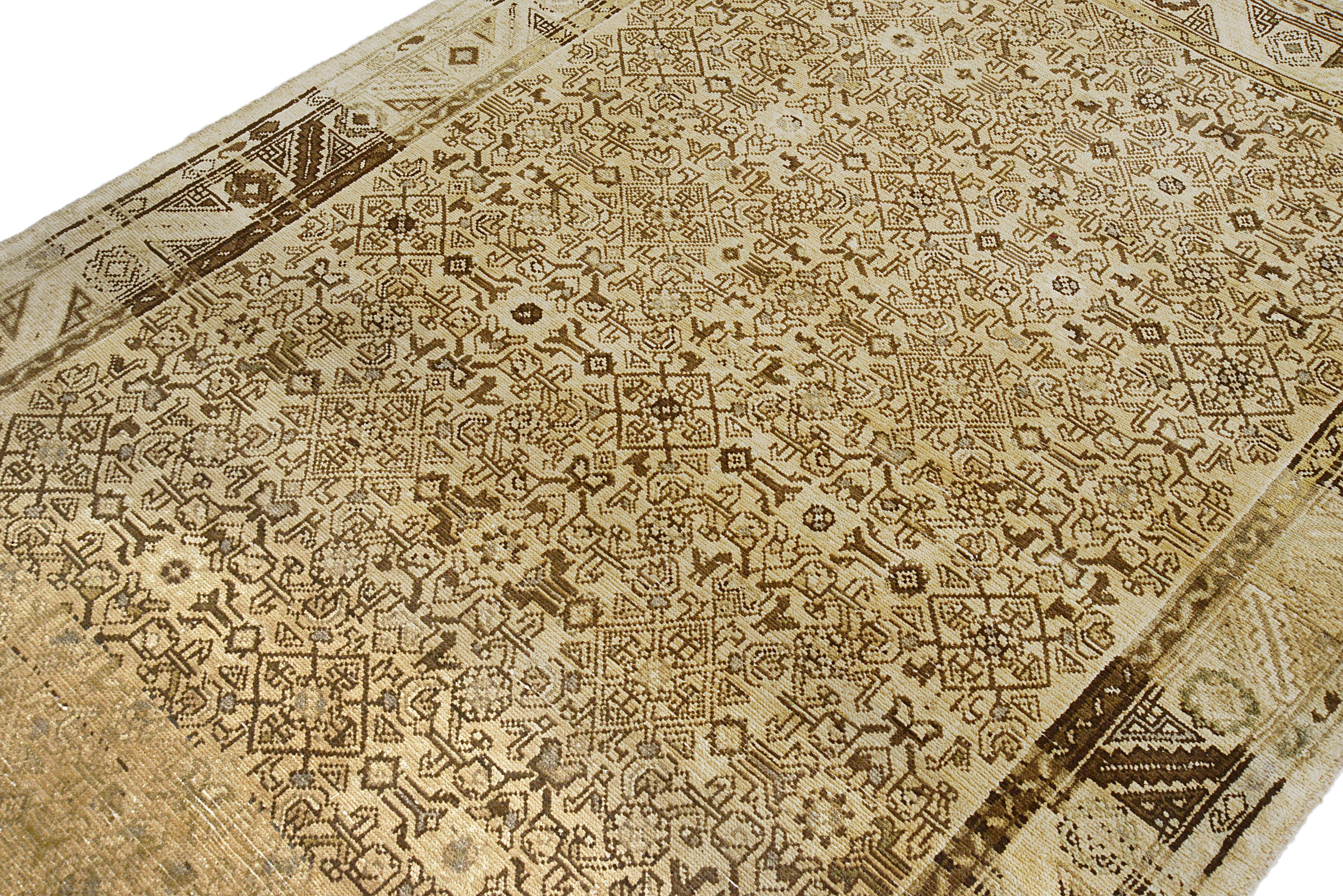 Close-up details of vintage Persian Malayer rug showing wool texture, borders, and natural patina
