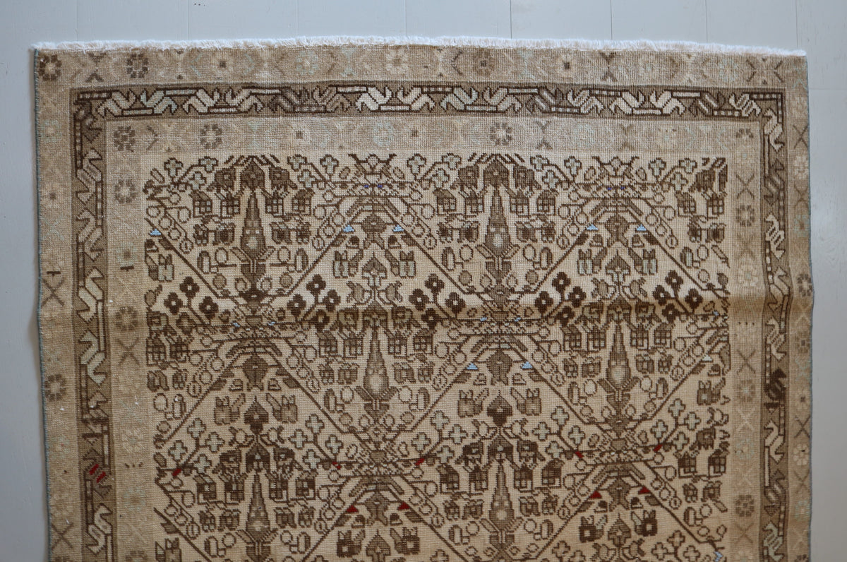 Full rug view highlighting the three narrow decorative borders