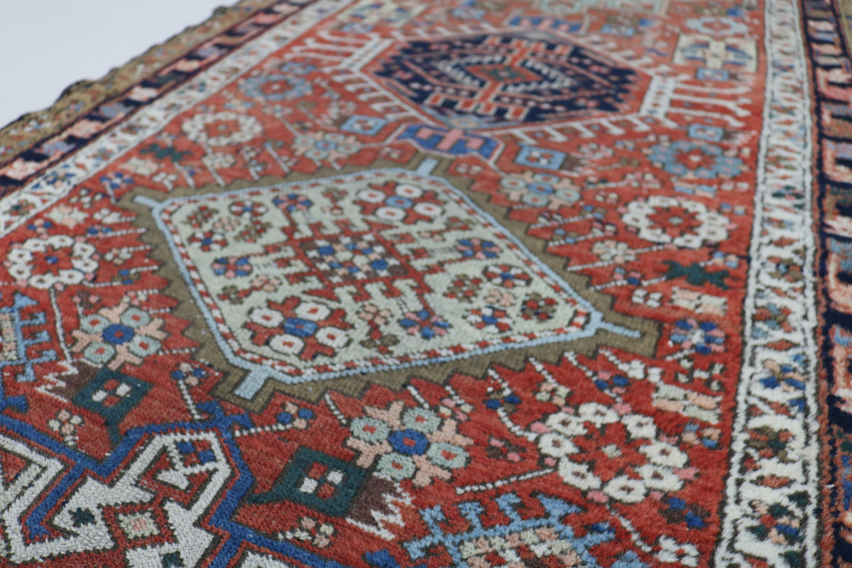Angled close-up showing intricate Karaja motifs and contrasting decorative borders