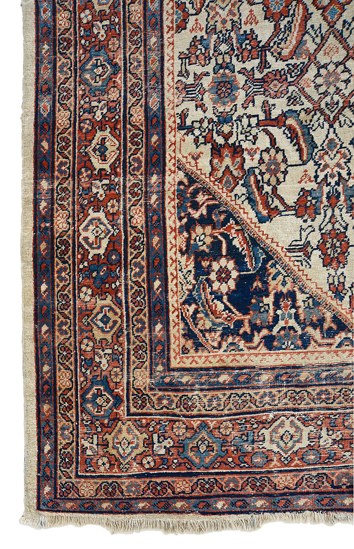 Antique Persian Mahal carpet with richly patterned field, floral motifs and ornate blue border