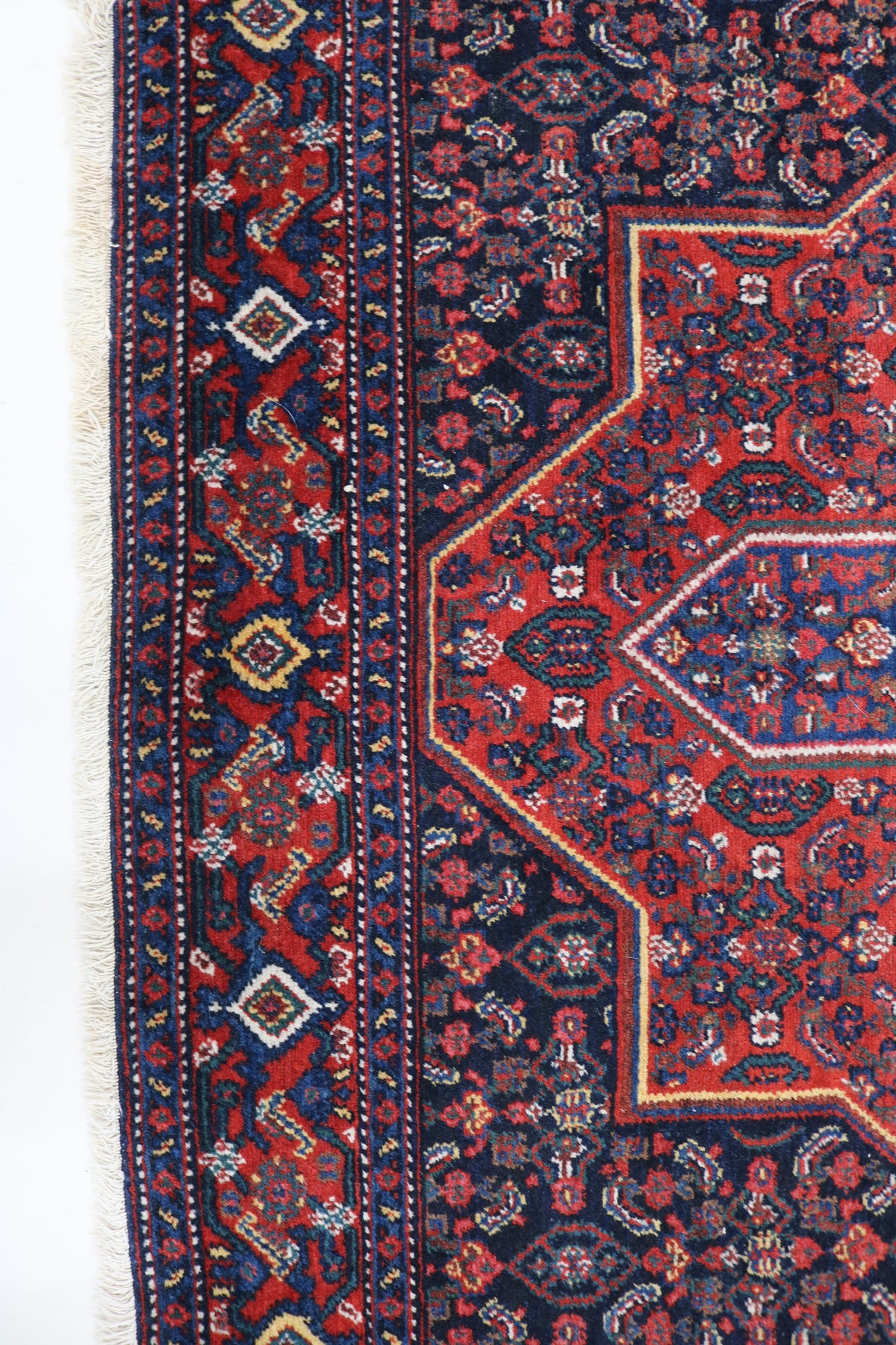 Persian Senneh rug edge showing geometric motifs and finely patterned border