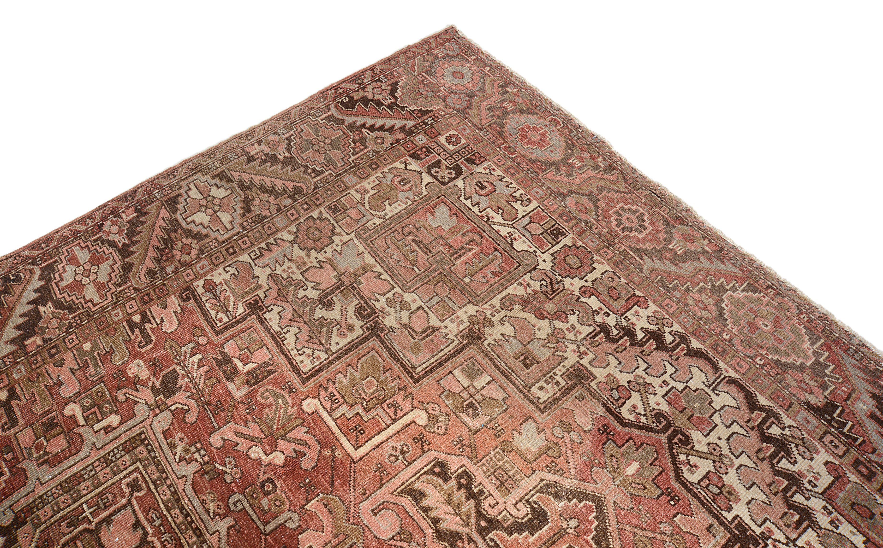 corner view of antique Persian Heriz carpet