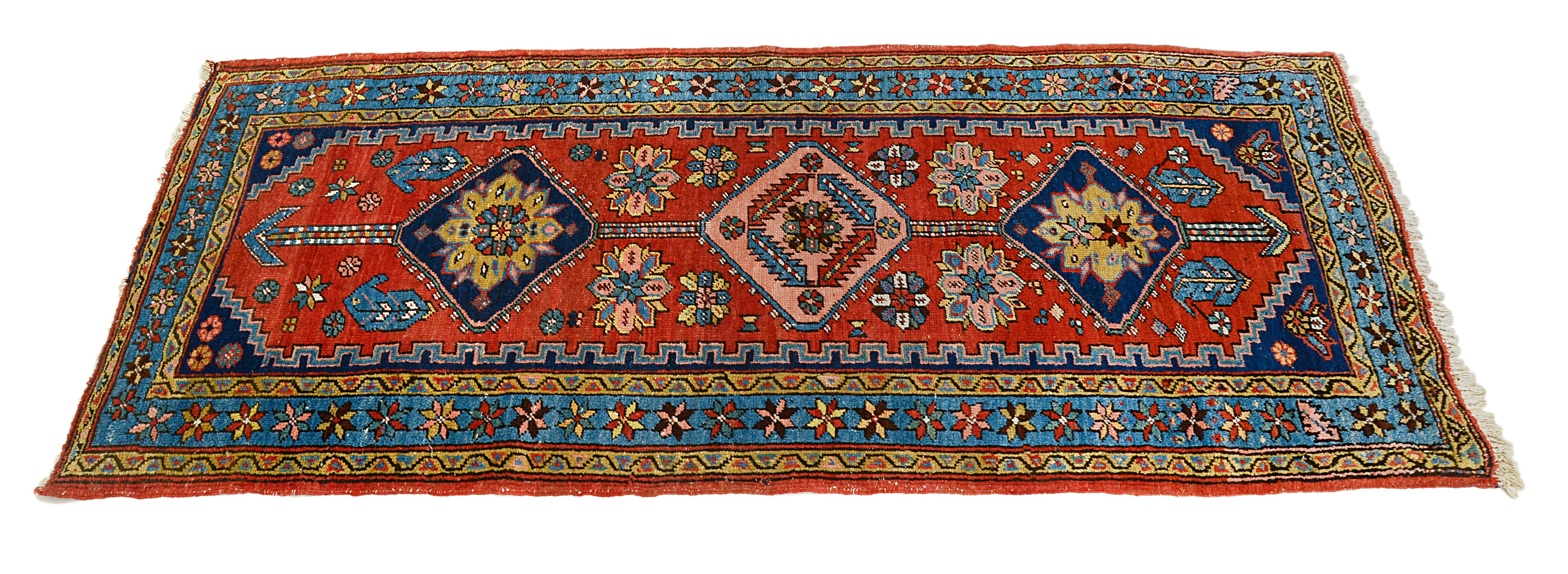 Full view of an antique Persian Heriz runner woven circa 1900,
