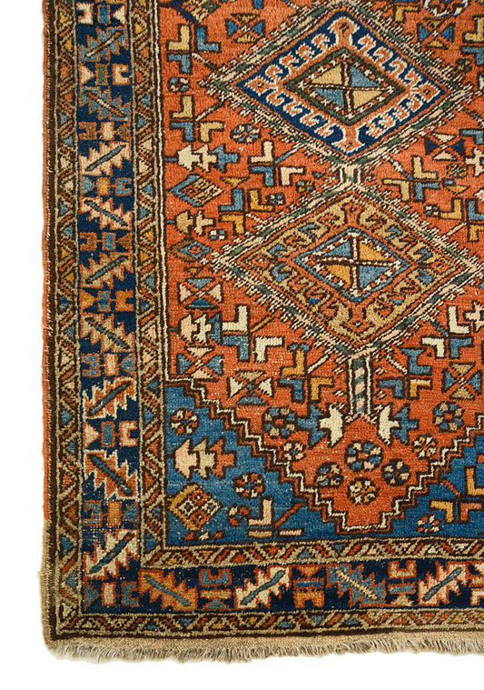 Geometric pattern detail on antique Persian Heriz rug