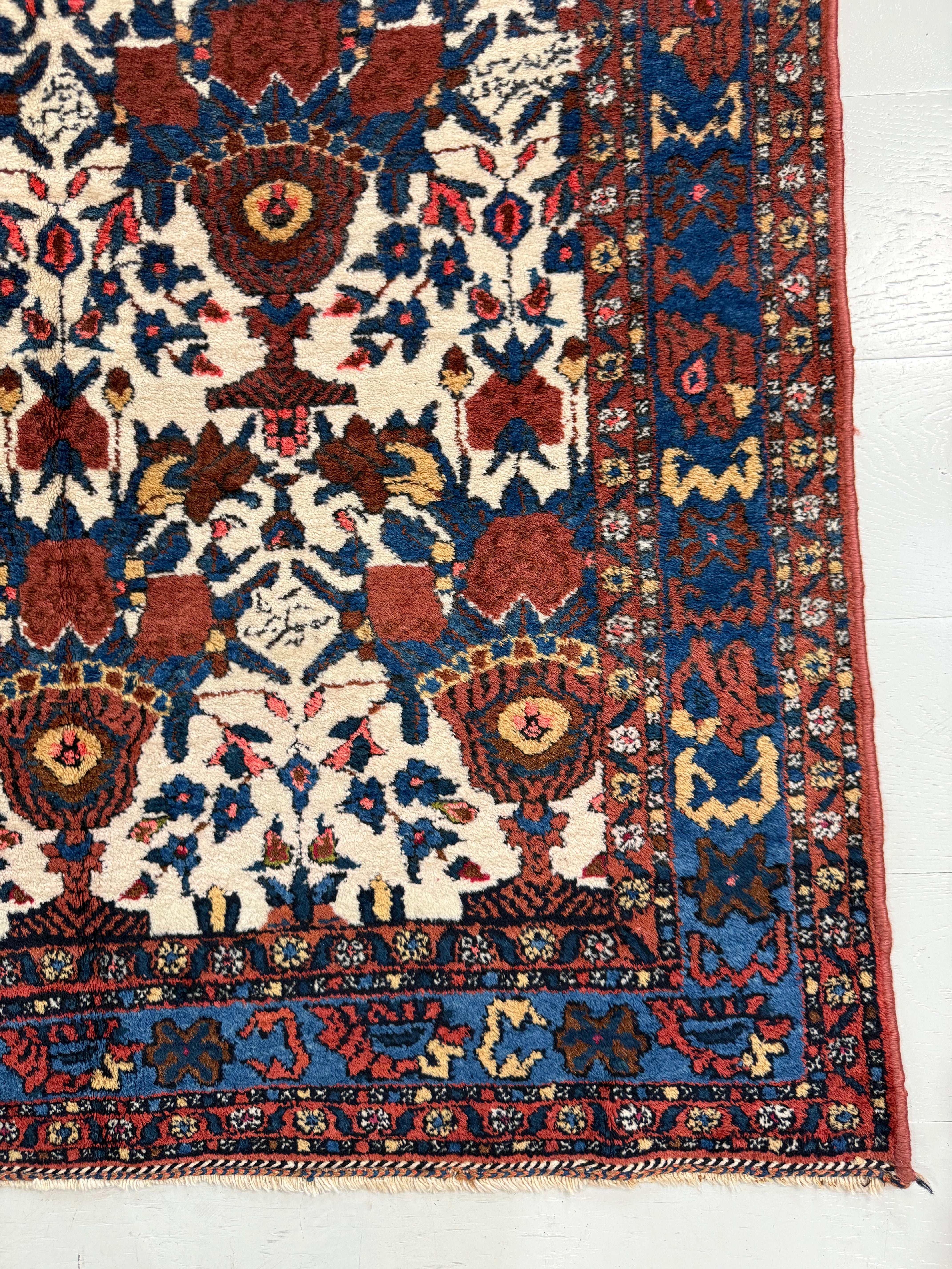 Close-up of traditional border pattern on antique Persian Afshar rug
