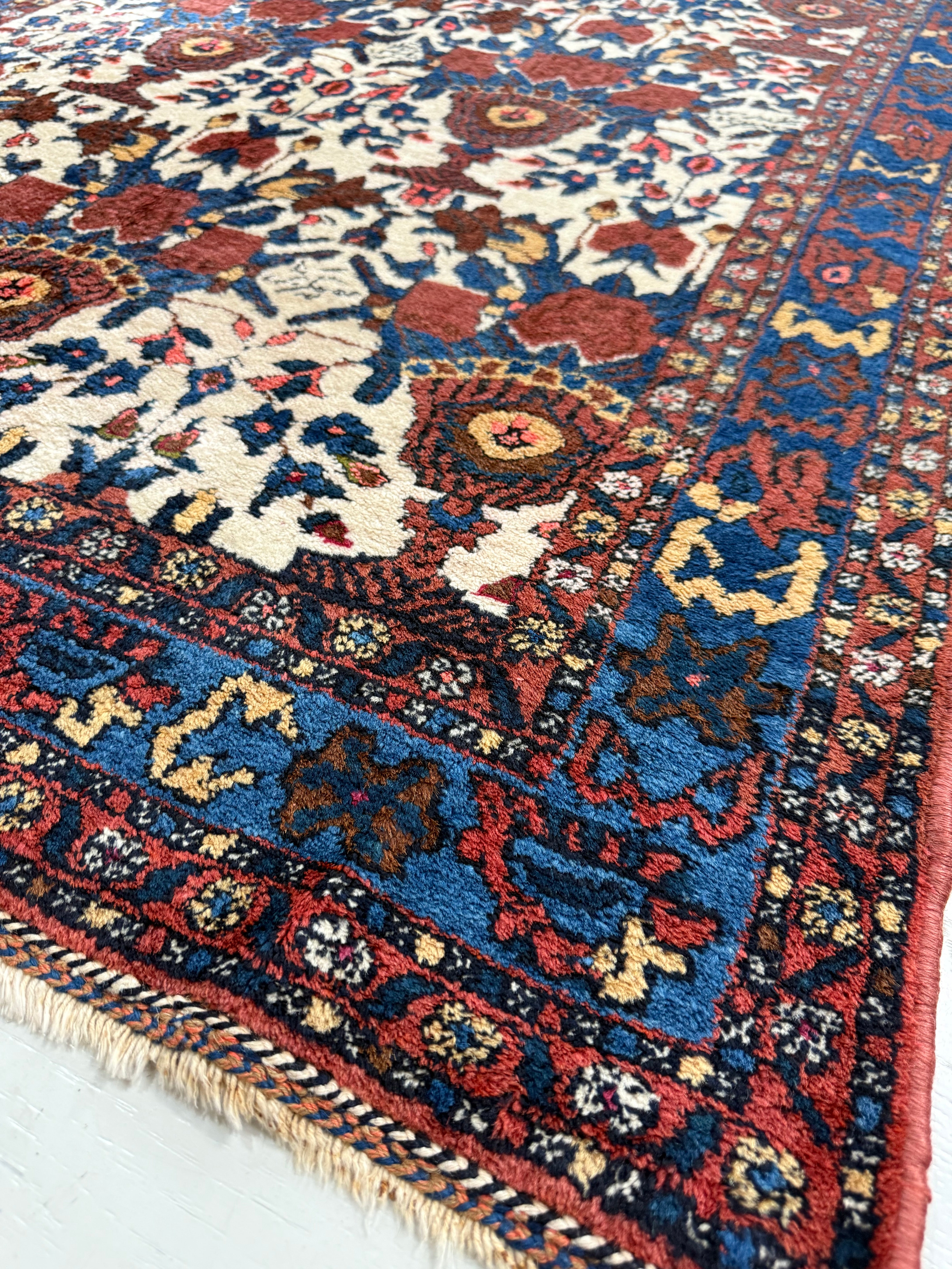 corner view of Antique Persian Afshar rug with geometric field, 155 × 118 cm