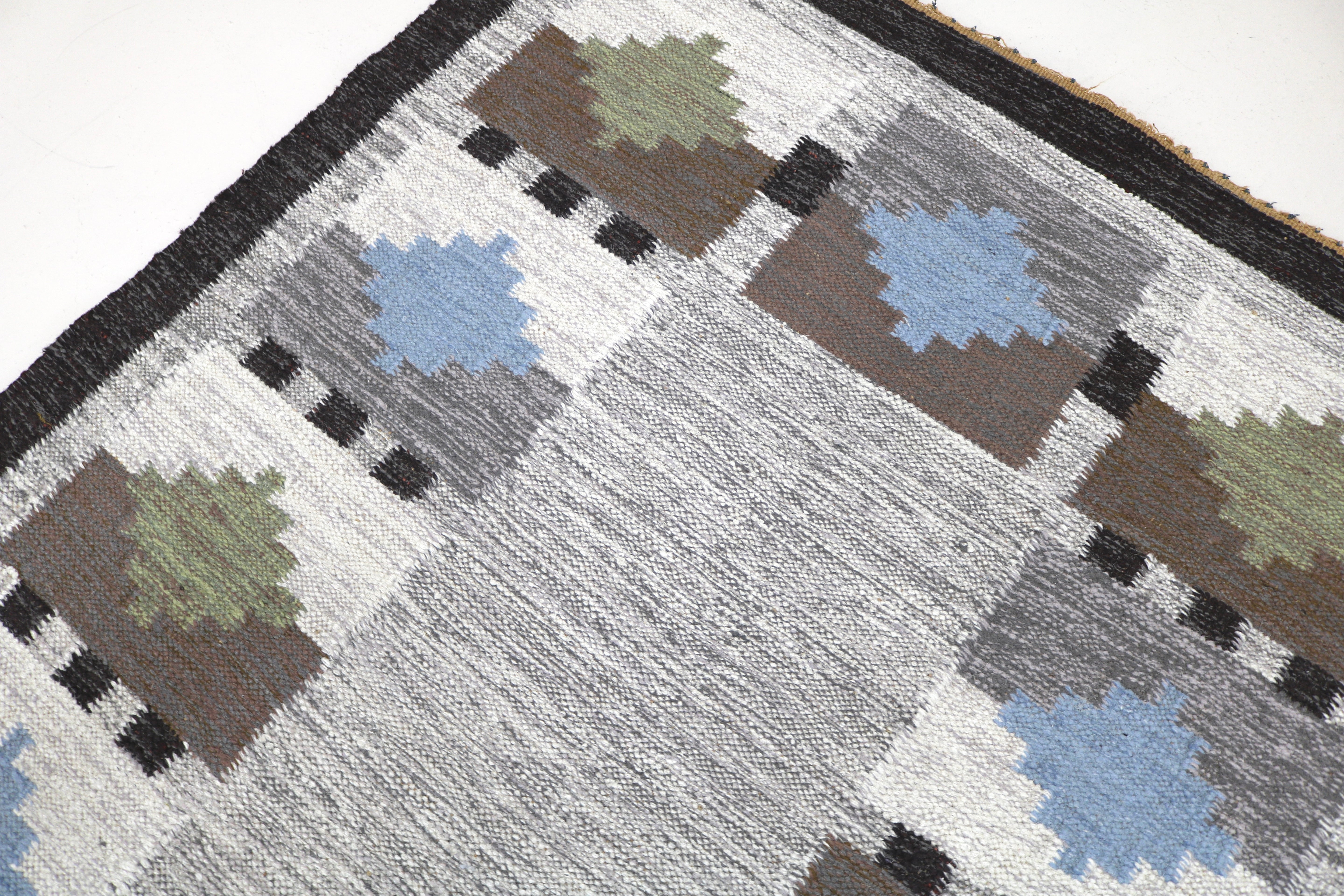 Vintage Swedish Scandinavian wool rug handwoven circa 1950s–1960s