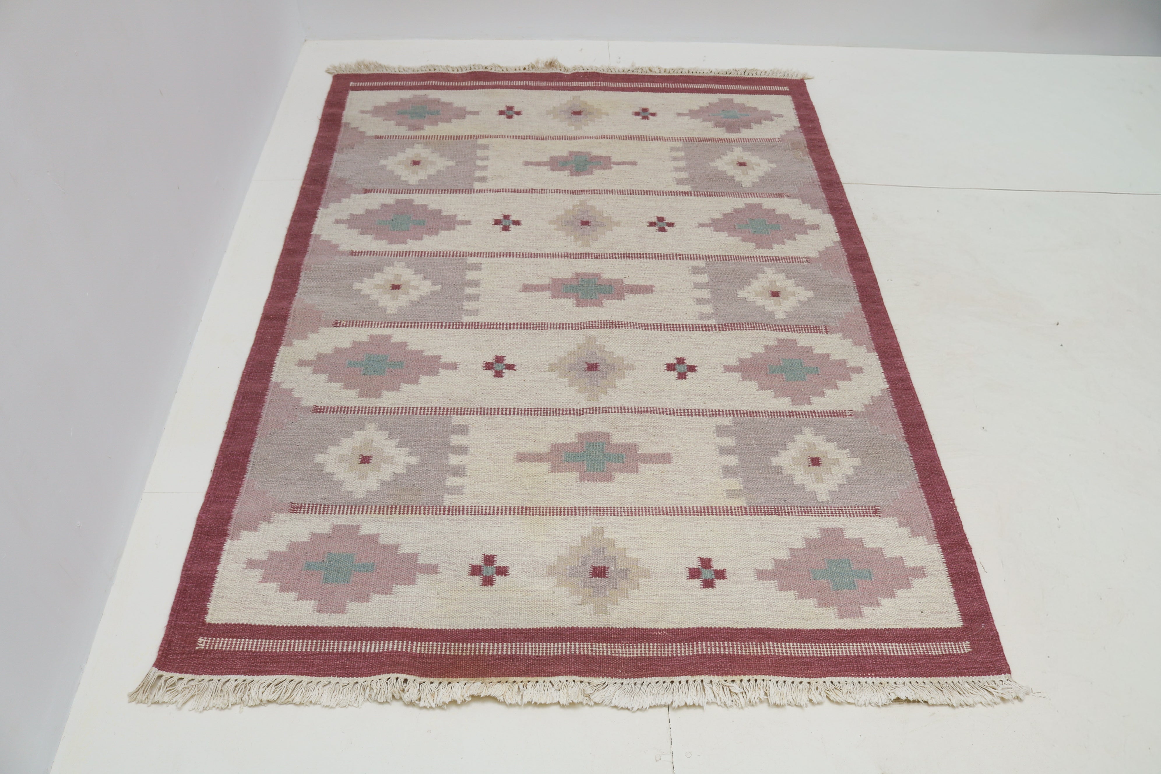 Vintage Swedish flatweave wool rug 237 × 174 cm circa 1950s–1960s