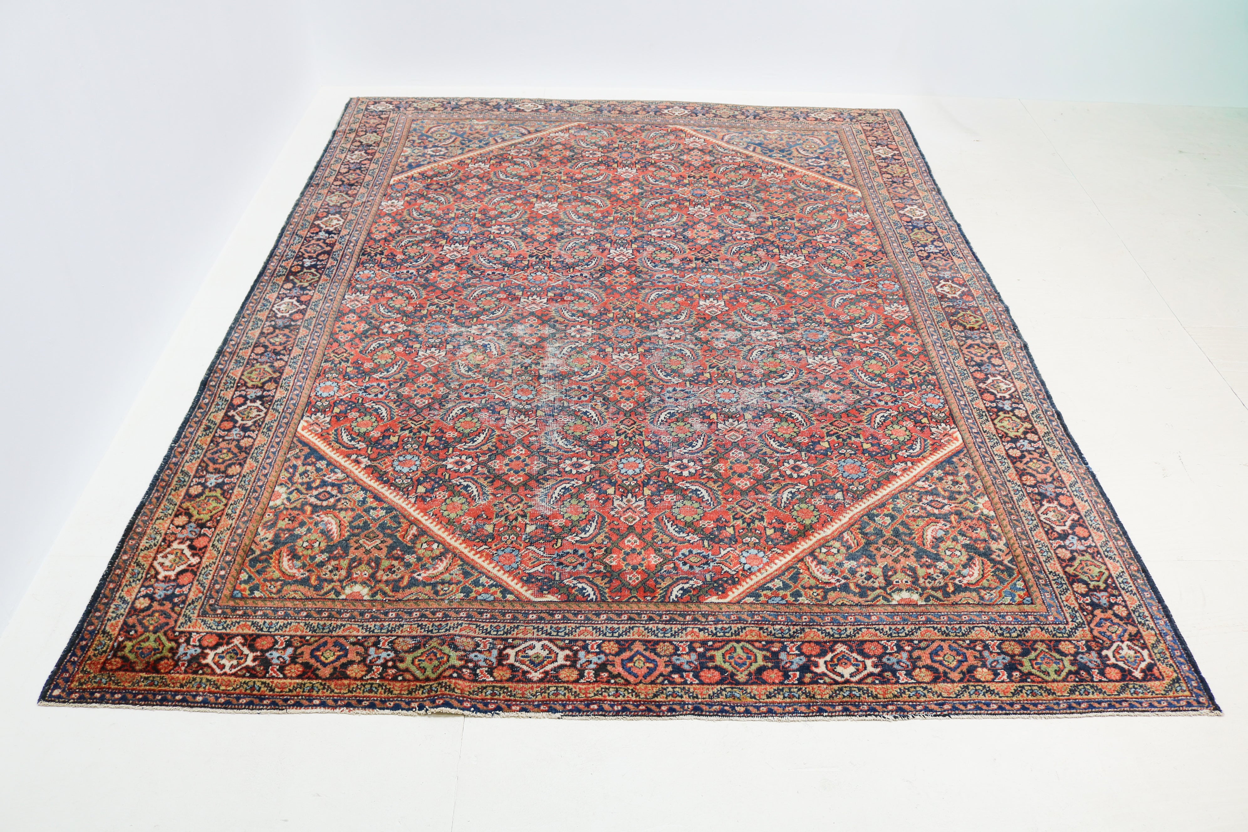 Antique Persian Mahal rug 380 × 278 cm, hand-knotted in wool, circa 1920