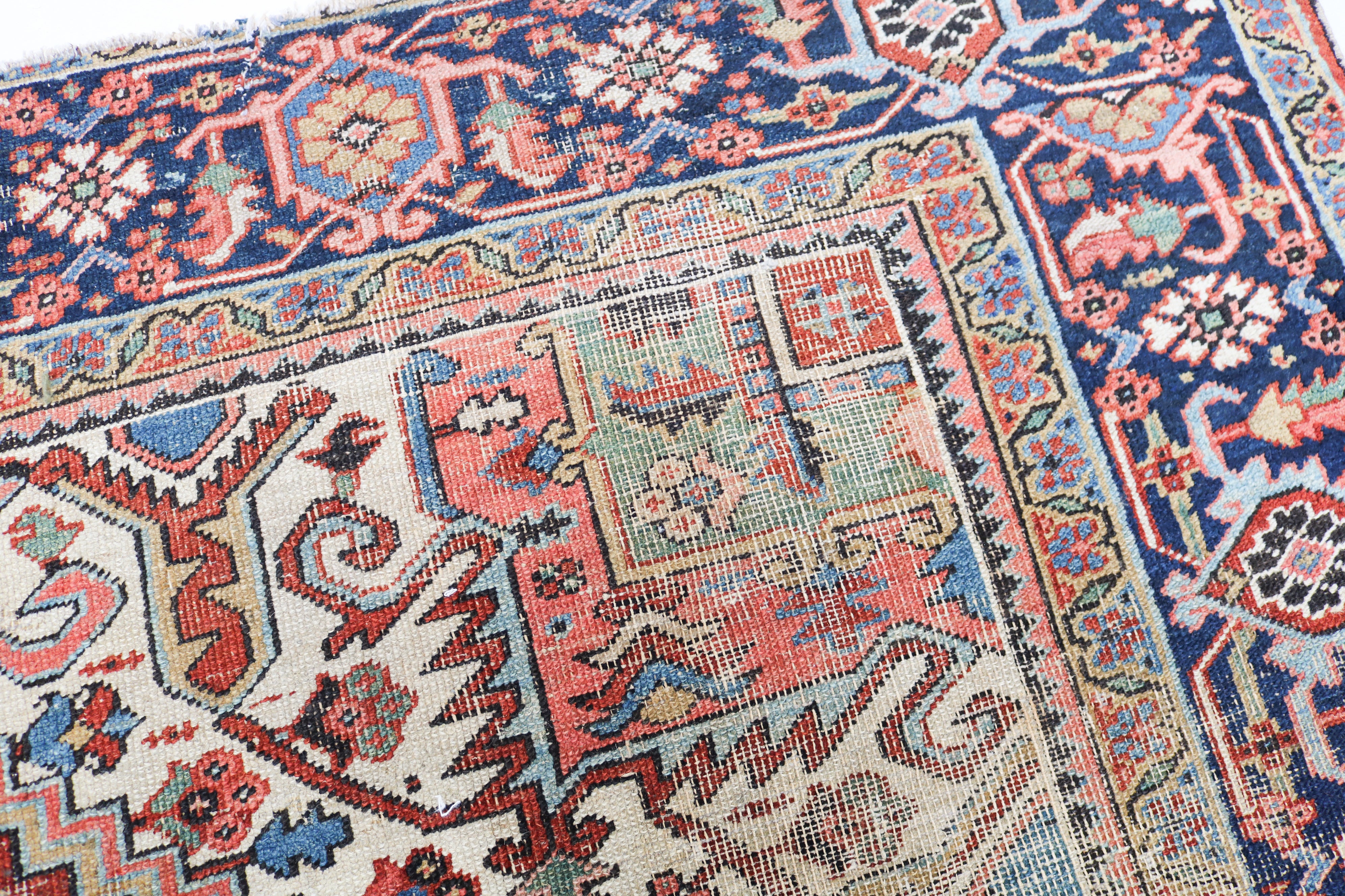 Antique Persian Heriz rug 335 × 266 cm, hand-knotted in wool, circa 1910
