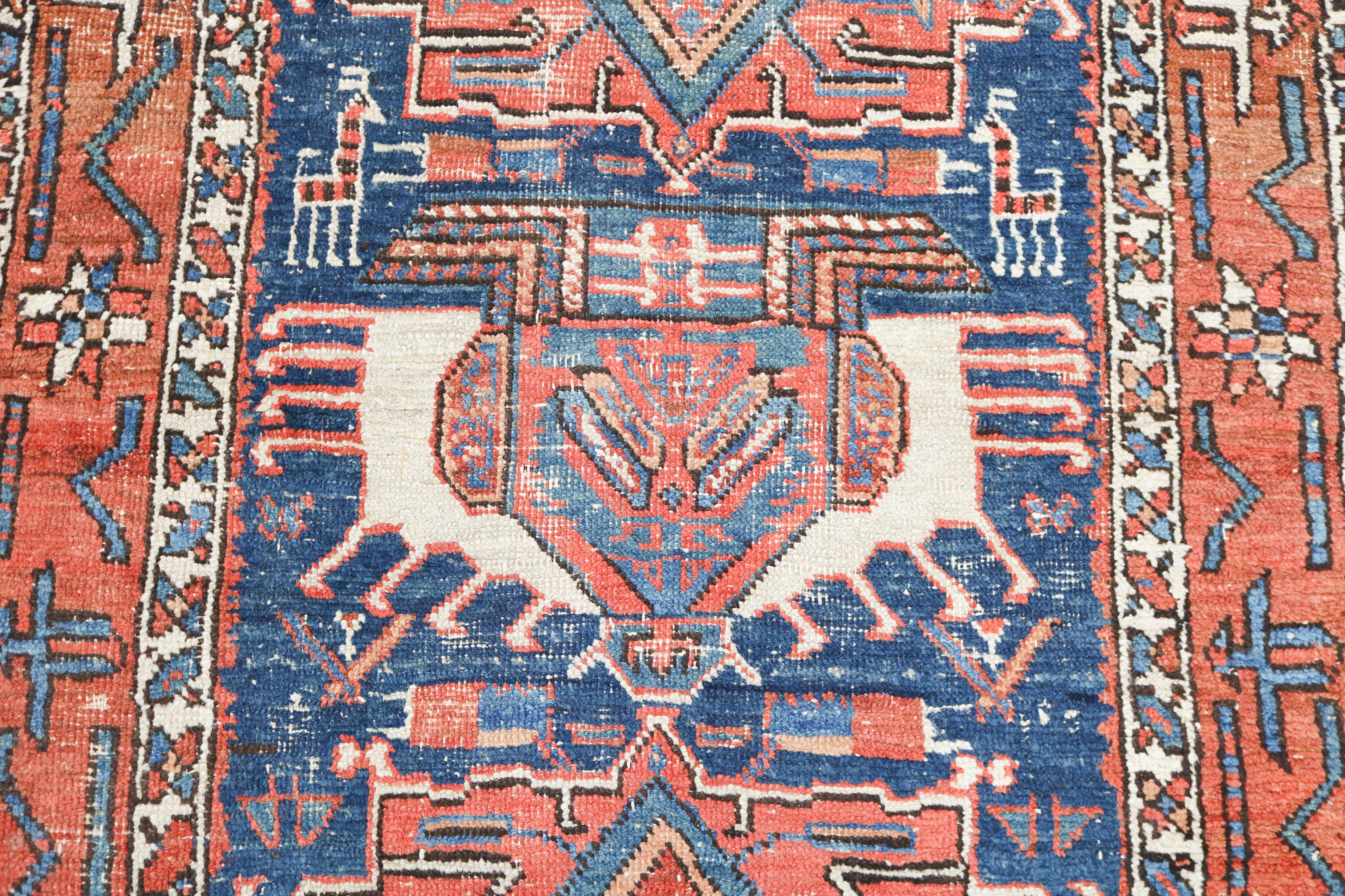 Antique Persian Bakhshayesh rug circa 1900, hand-knotted in wool with geometric design and naturally aged character