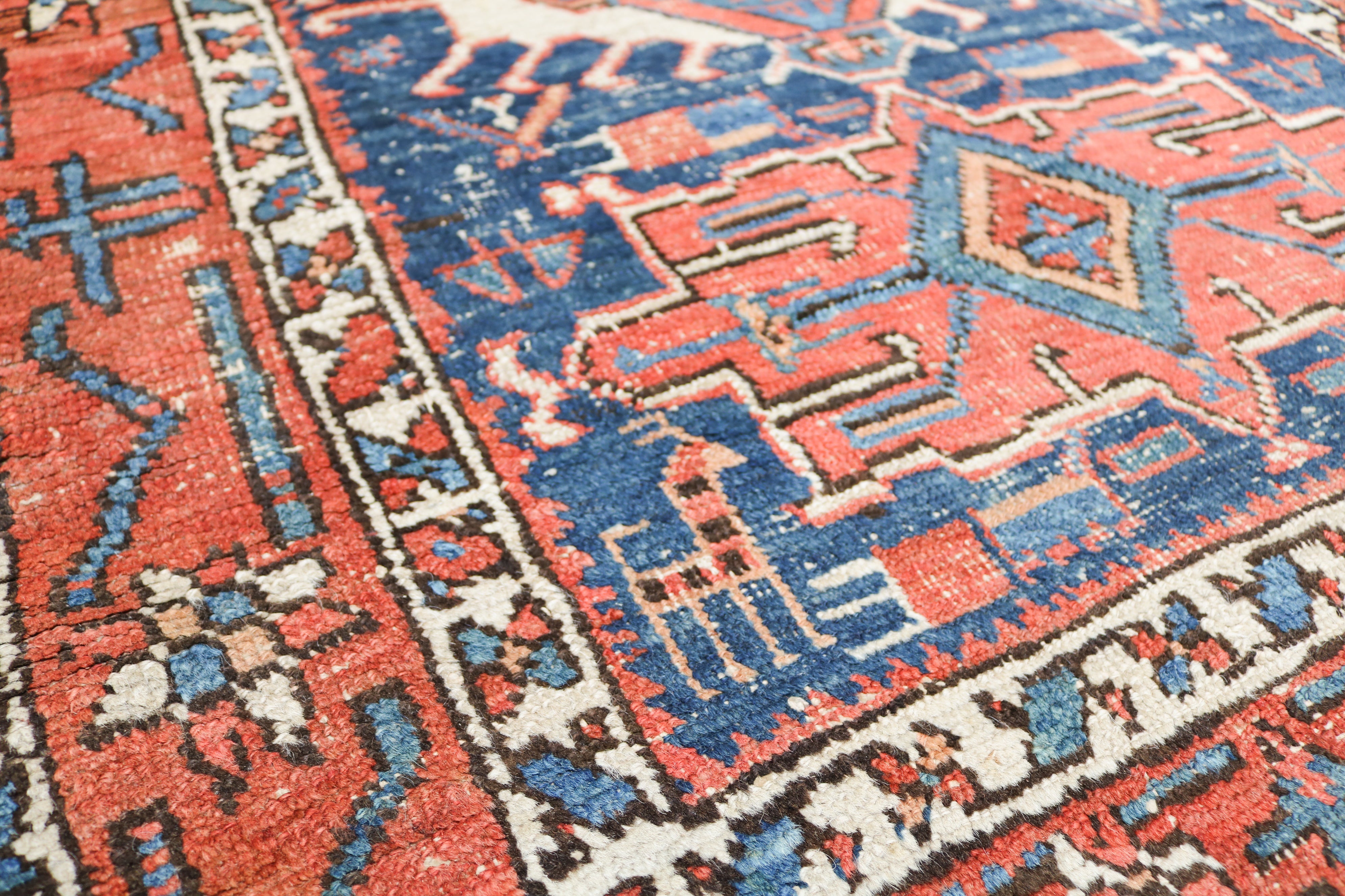 Antique Persian Bakhshayesh rug circa 1900, hand-knotted in wool with geometric design and naturally aged character