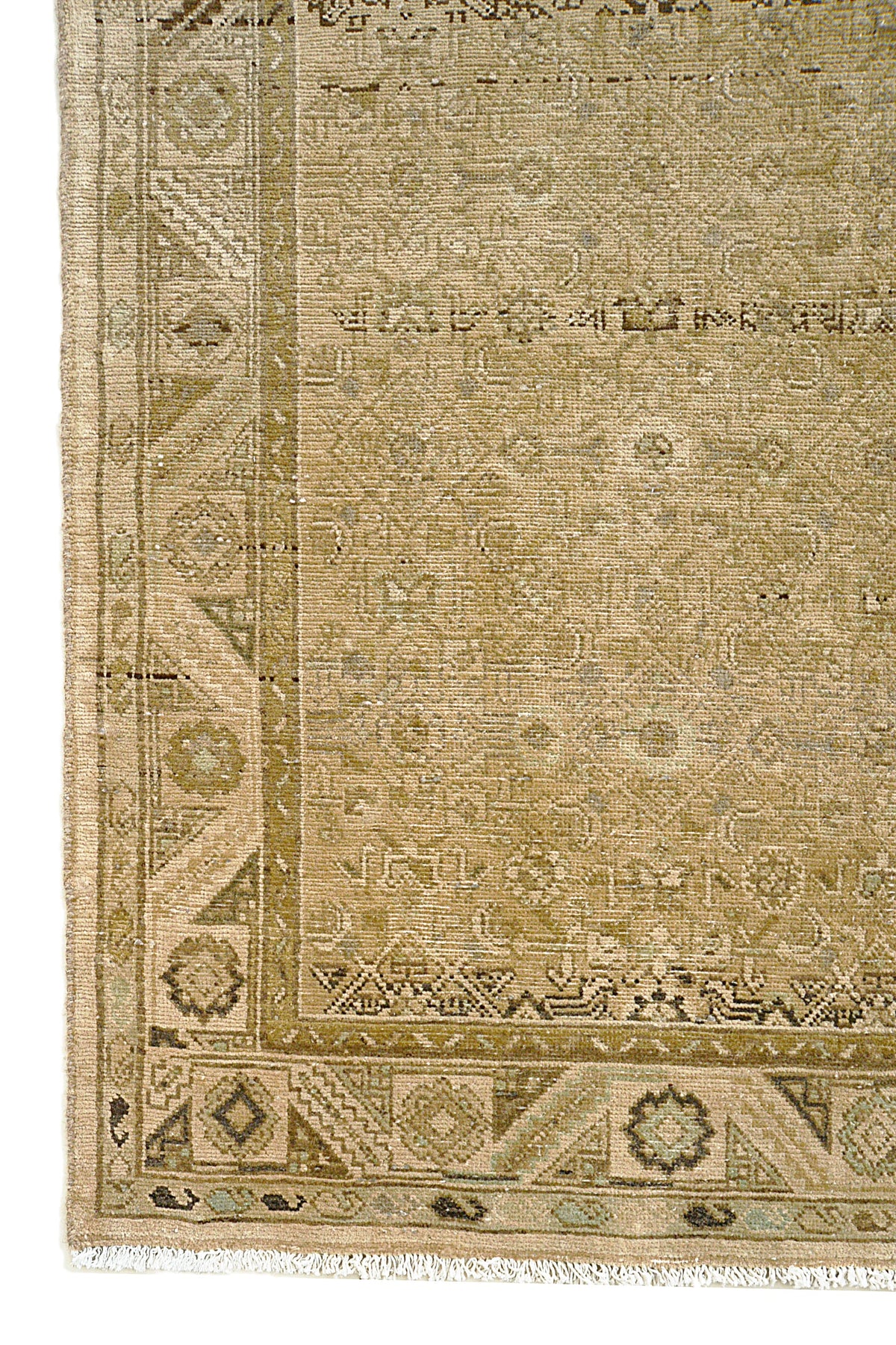Vintage Persian Malayer rug with warm earth tones, intricate field and geometric border