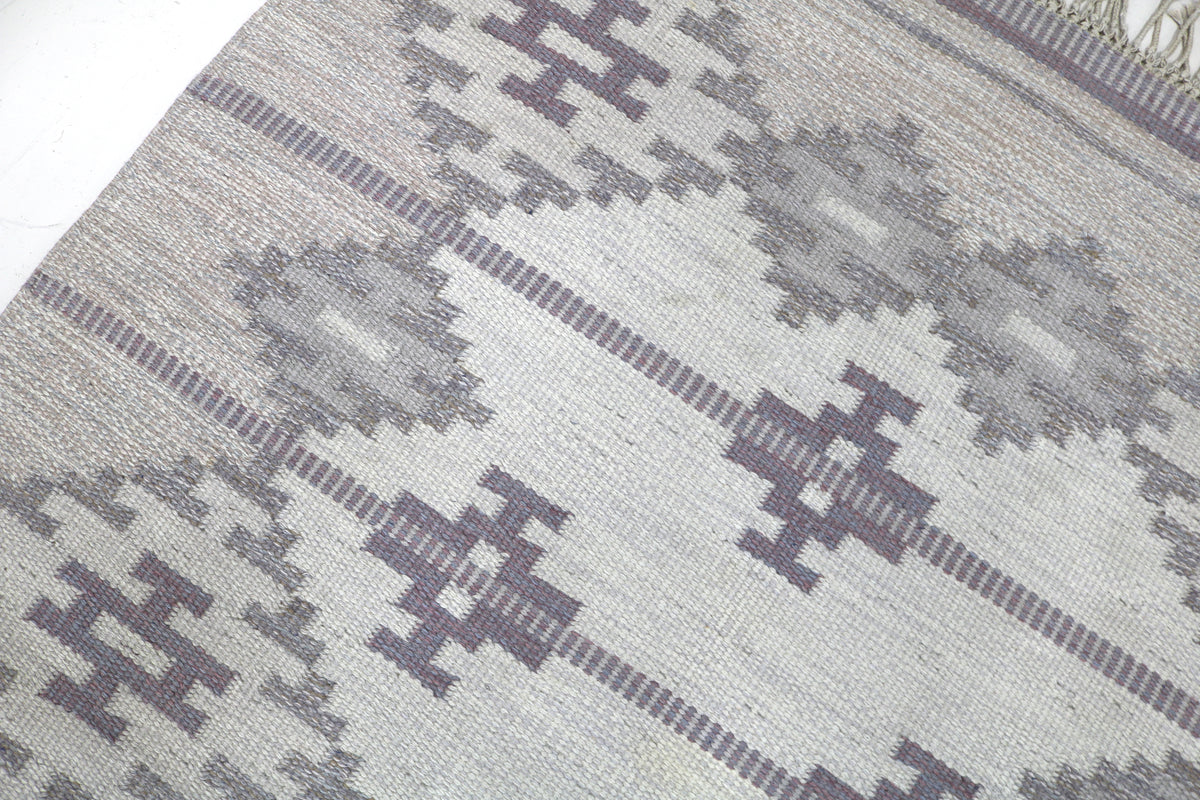 Detailed Swedish Kilim section showing repeating angular patterns and woven texture