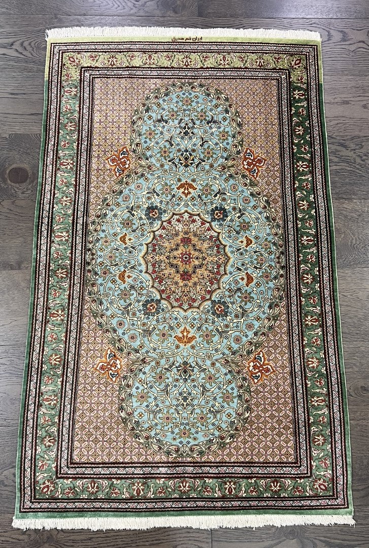 Wonderful vintage decorative Qom silk rug - Hakiemie Rug Gallery