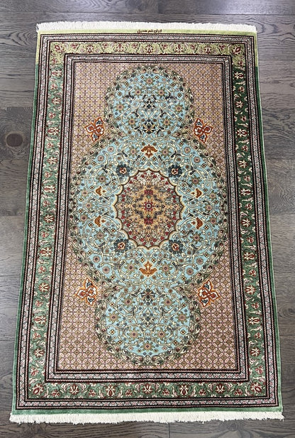 Wonderful vintage decorative Qom silk rug - Hakiemie Rug Gallery