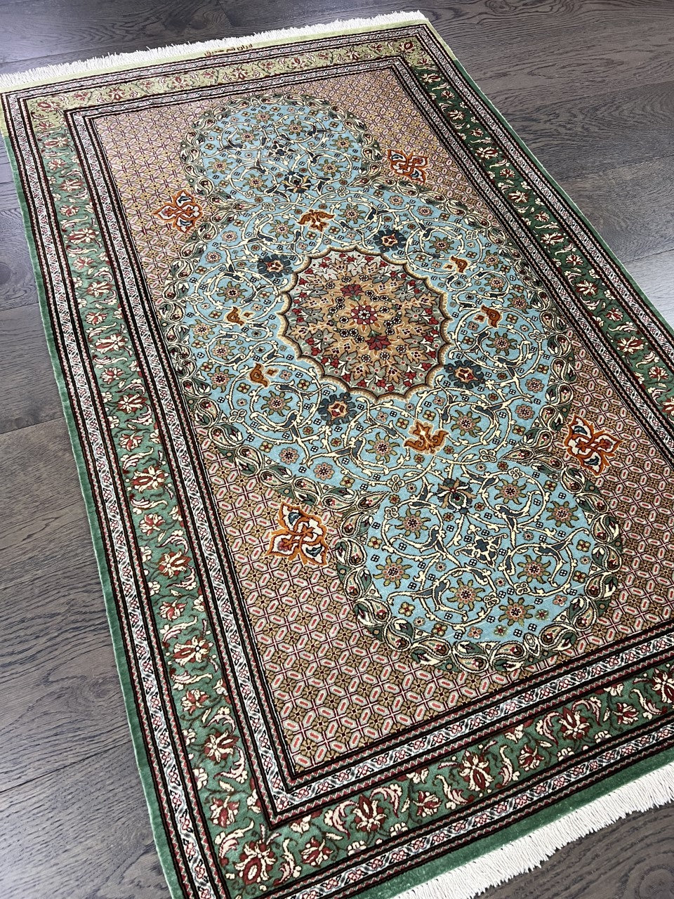 Wonderful vintage decorative Qom silk rug - Hakiemie Rug Gallery